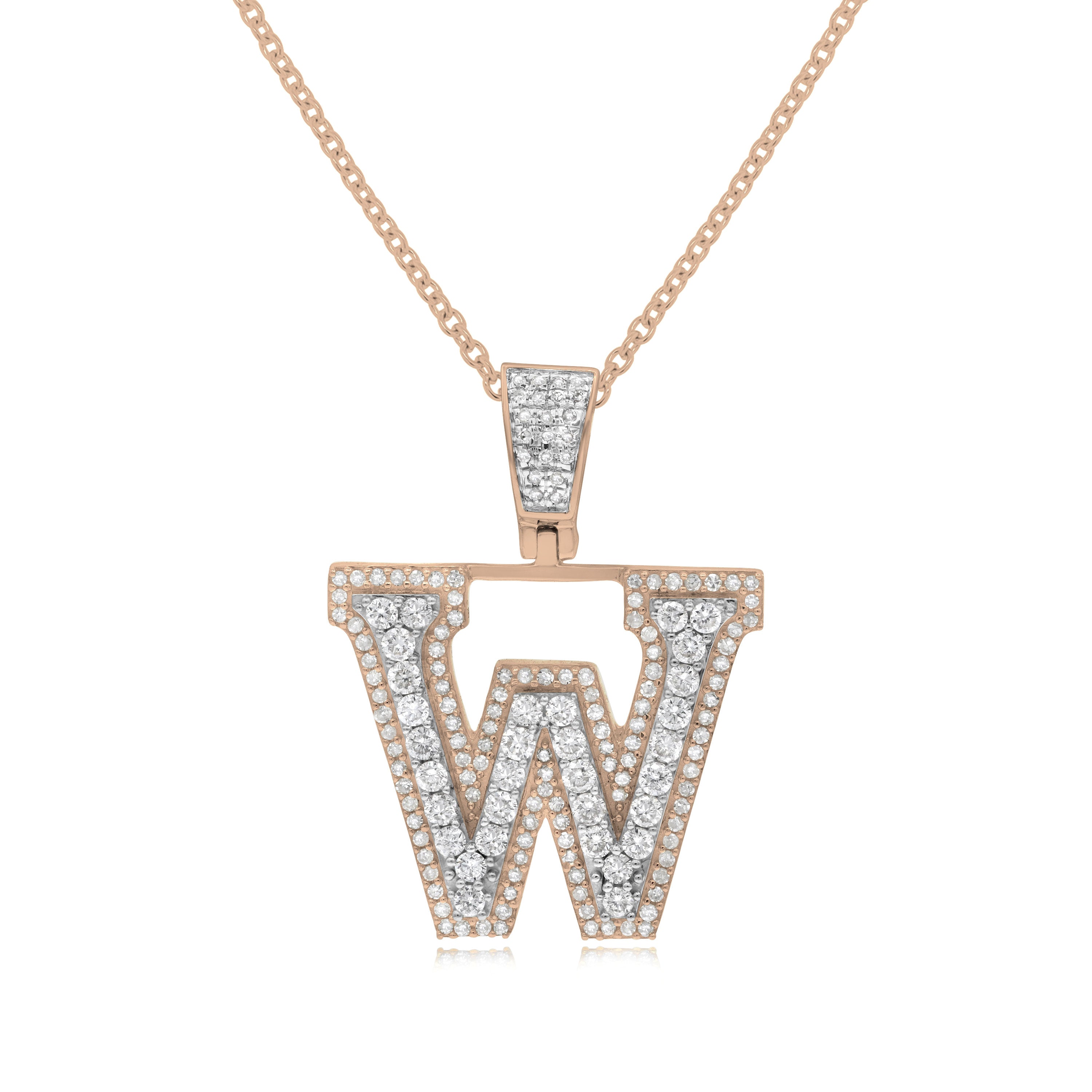 1.01 ct. Diamond 14K Two Tone Gold 'W' Initial Pendant