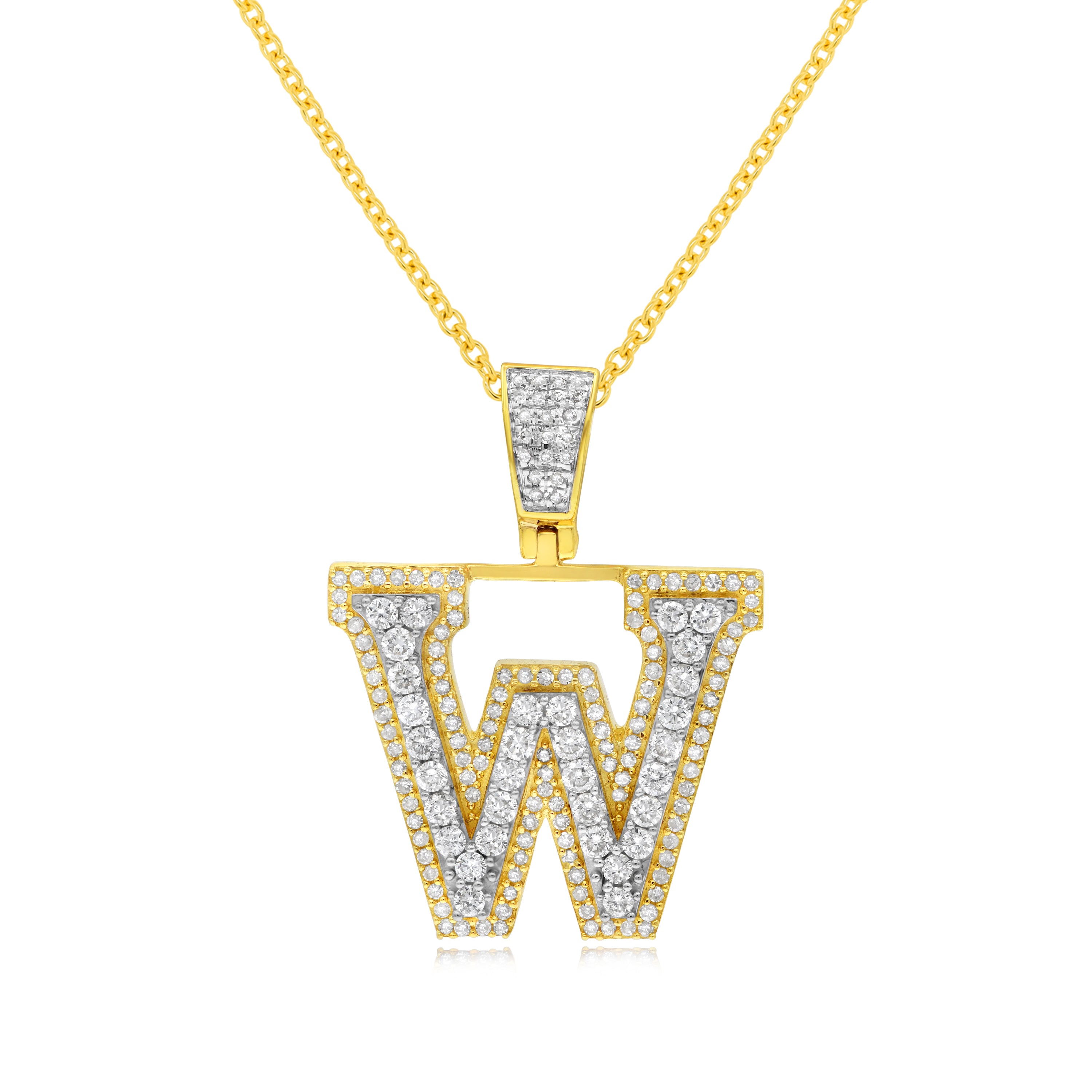 0.92 ct. Diamond 14K Two Tone Gold 'W' Initial' Pendant