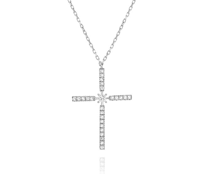 0.21 ct. Diamond 14K White Gold Cross Pendant