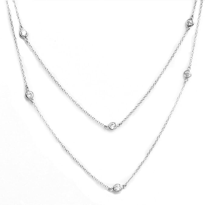 0.07 ct. Diamond 14K White Gold Stone Station Necklace