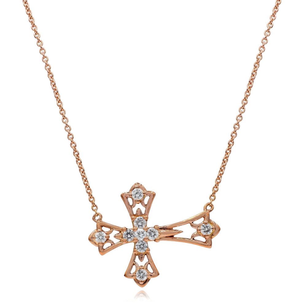 0.31 ct. Diamond 14K Rose Gold Sideway Flared Cross Pendant