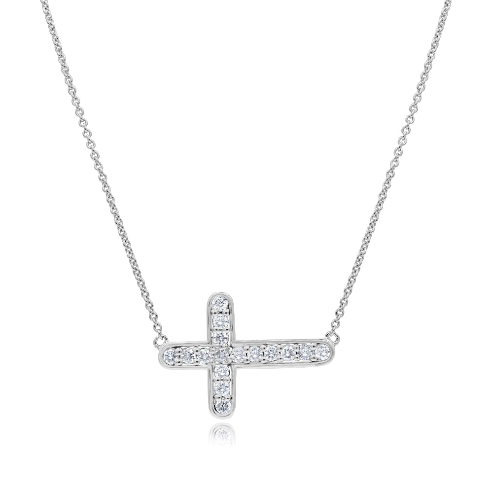 0.43 ct. Diamond 14K White Gold Sideway Cross Pendant