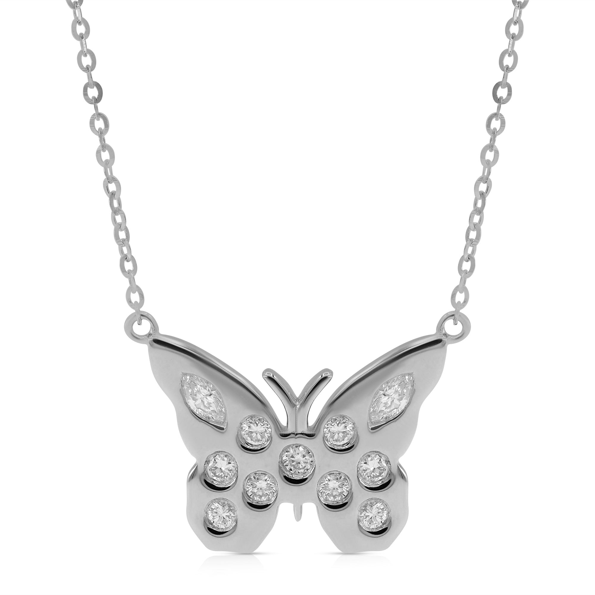 0.39 ct. Diamond 14K White Gold Butterfly Pendant Necklace 18"