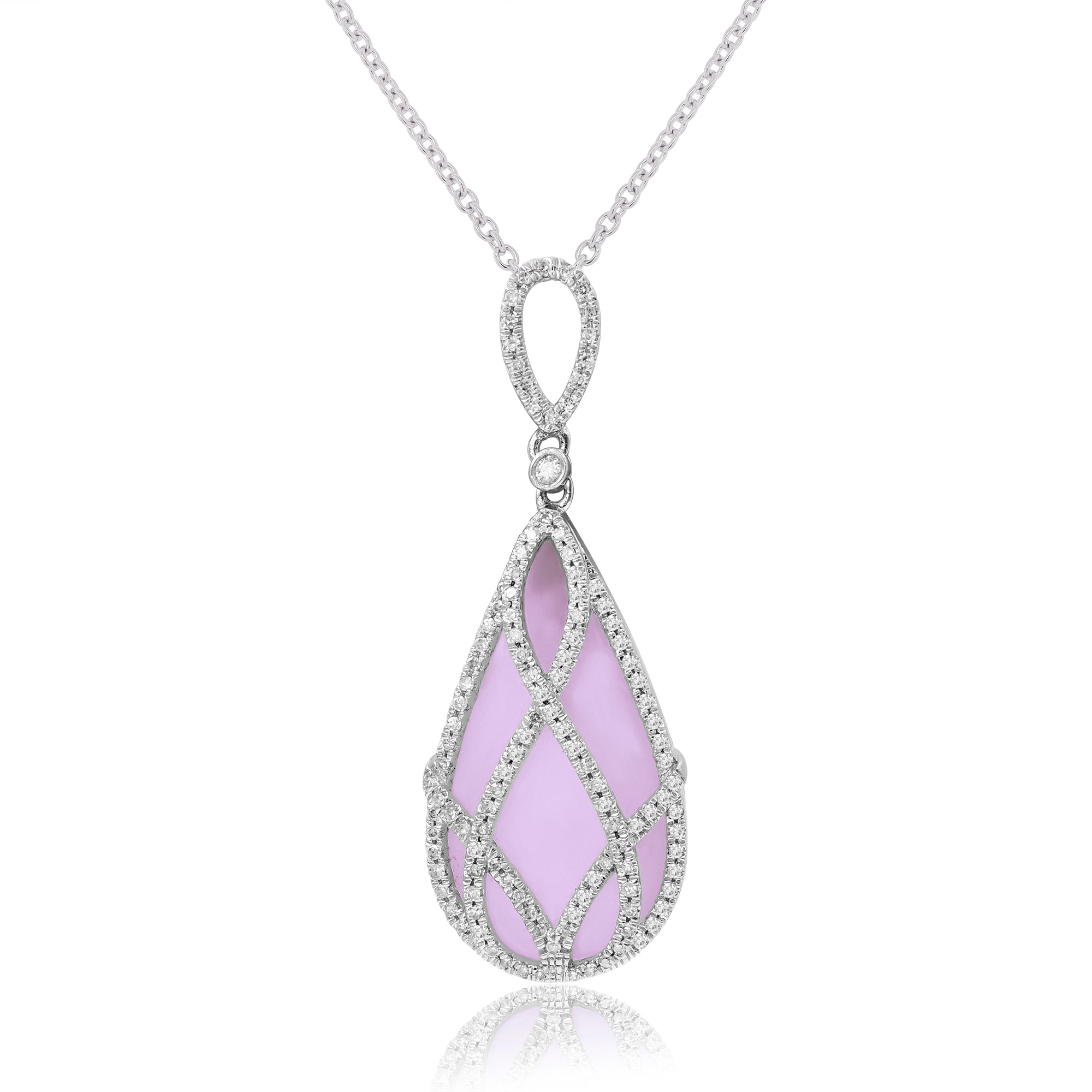 11.34 ct. Rose Quartz & 0.17 ct. Diamond 14K White Gold Crawling With Couture Net Drop Pendant