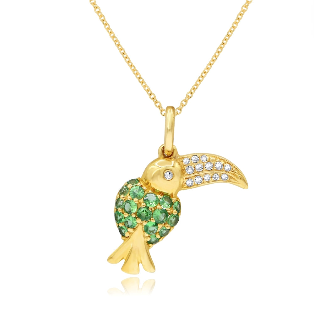 0.31 ct. Garnet & 0.05 ct. Diamond 14K Yellow Gold Toucan Pendant