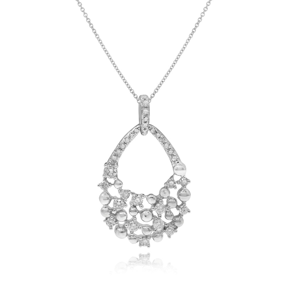 0.35 ct. Diamond 14K White Gold Open Teardrop Cluster Pendant