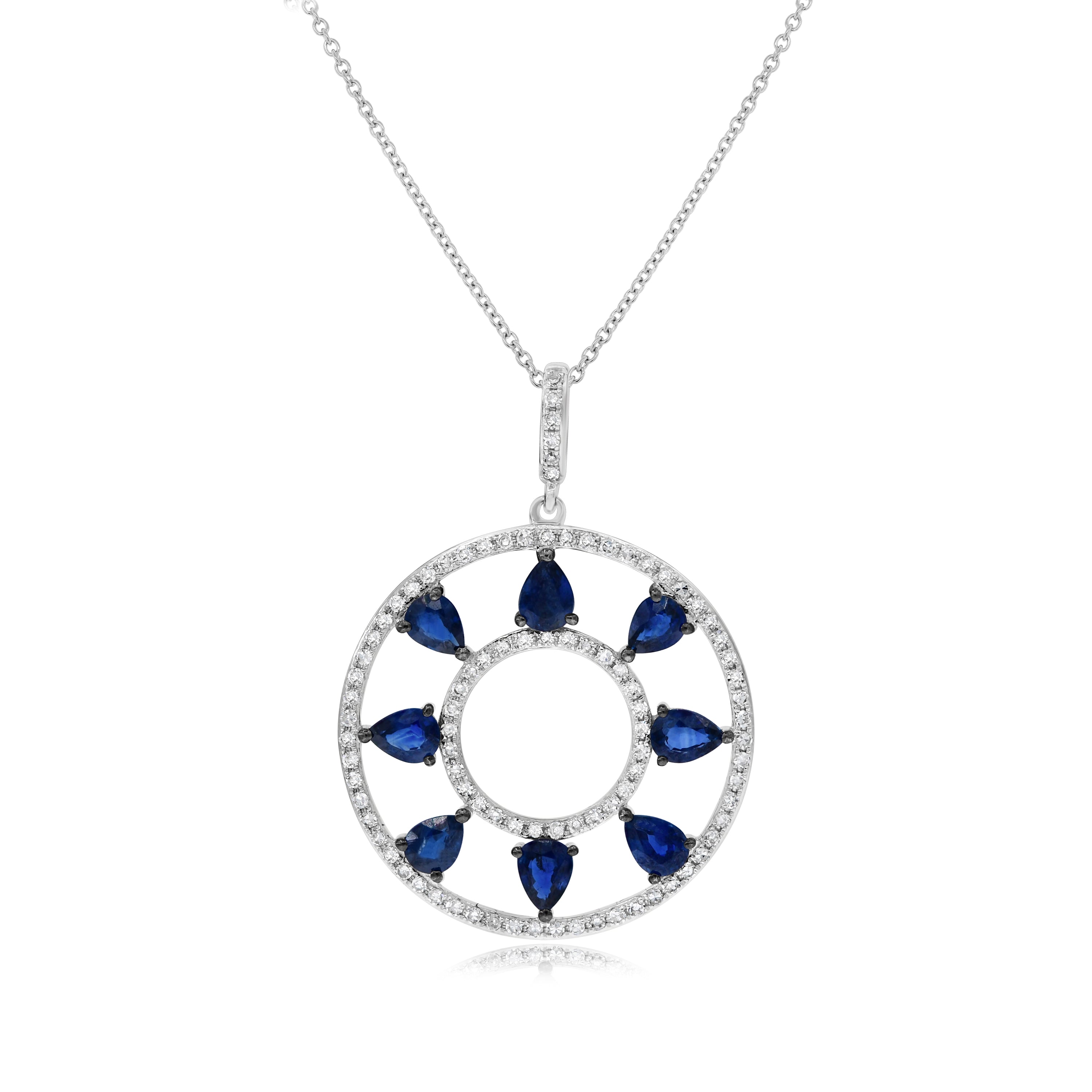 1.58 ct. Sapphire & 0.39 ct. Diamond 14K White Gold Pave Open Circle Pendant