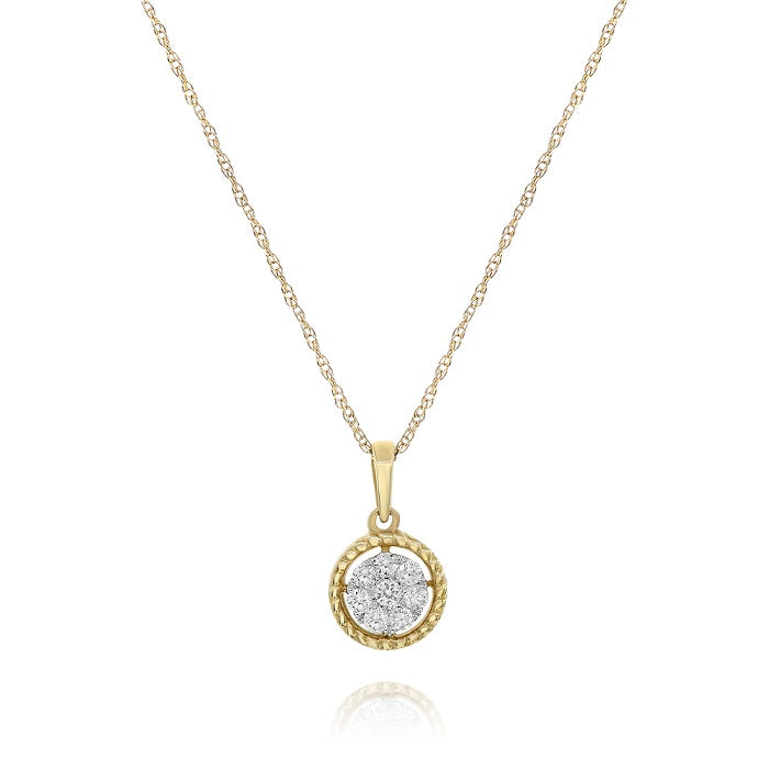 0.16 ct. Diamond 14K Yellow Gold Rope Halo Cluster Circle Pendant