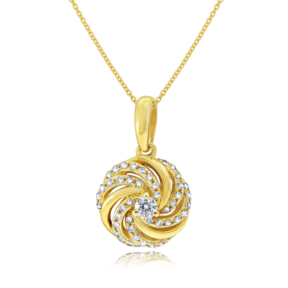 0.19 ct. Diamond 14K Yellow Gold Circle Braided Pendant