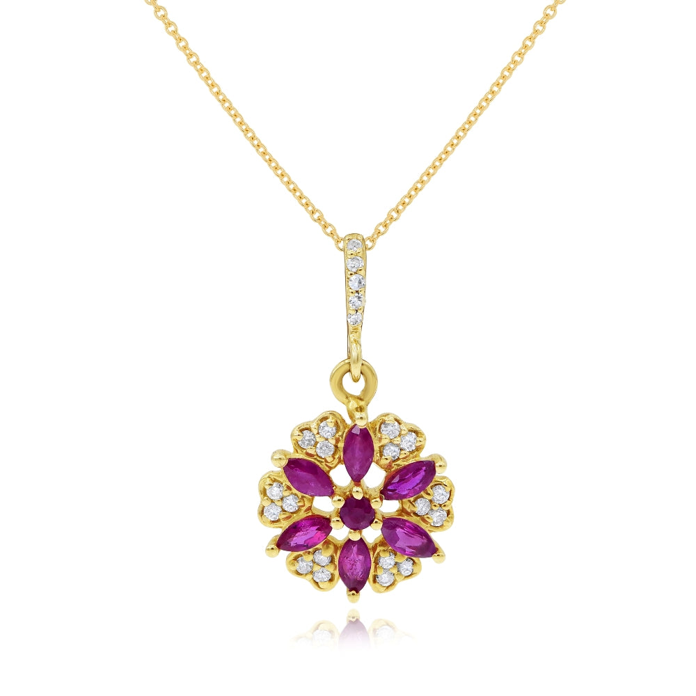 0.47 ct. Ruby & 0.16 ct. Diamond 14K Yellow Gold Floral Pendant