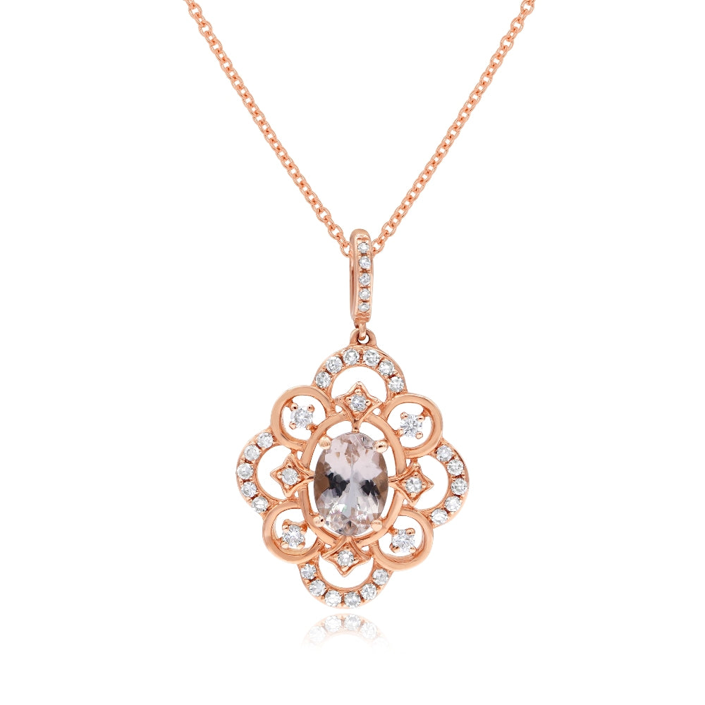 0.7 ct. Morganite & 0.24 ct. Diamond 14K Rose Gold Halo Pendant