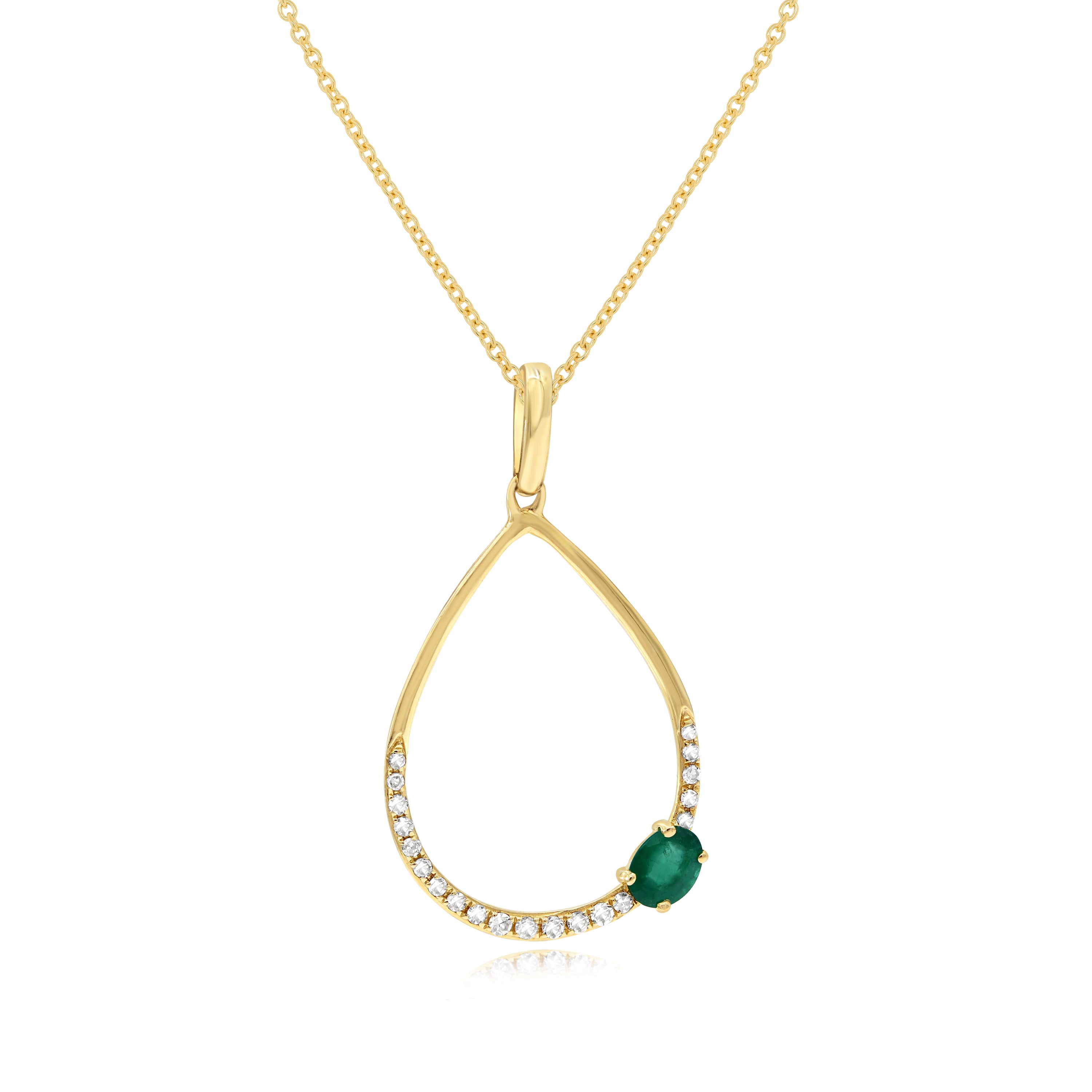 0.18 ct. Emerald & 0.09 ct. Diamond 14K Yellow Gold Open Teardrop Pendant