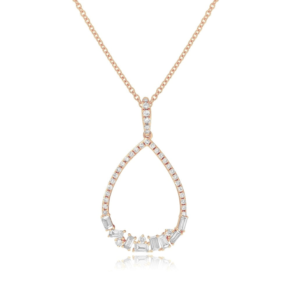 0.38 ct. Diamond 14K Rose Gold Teardrop Baguette Pendant