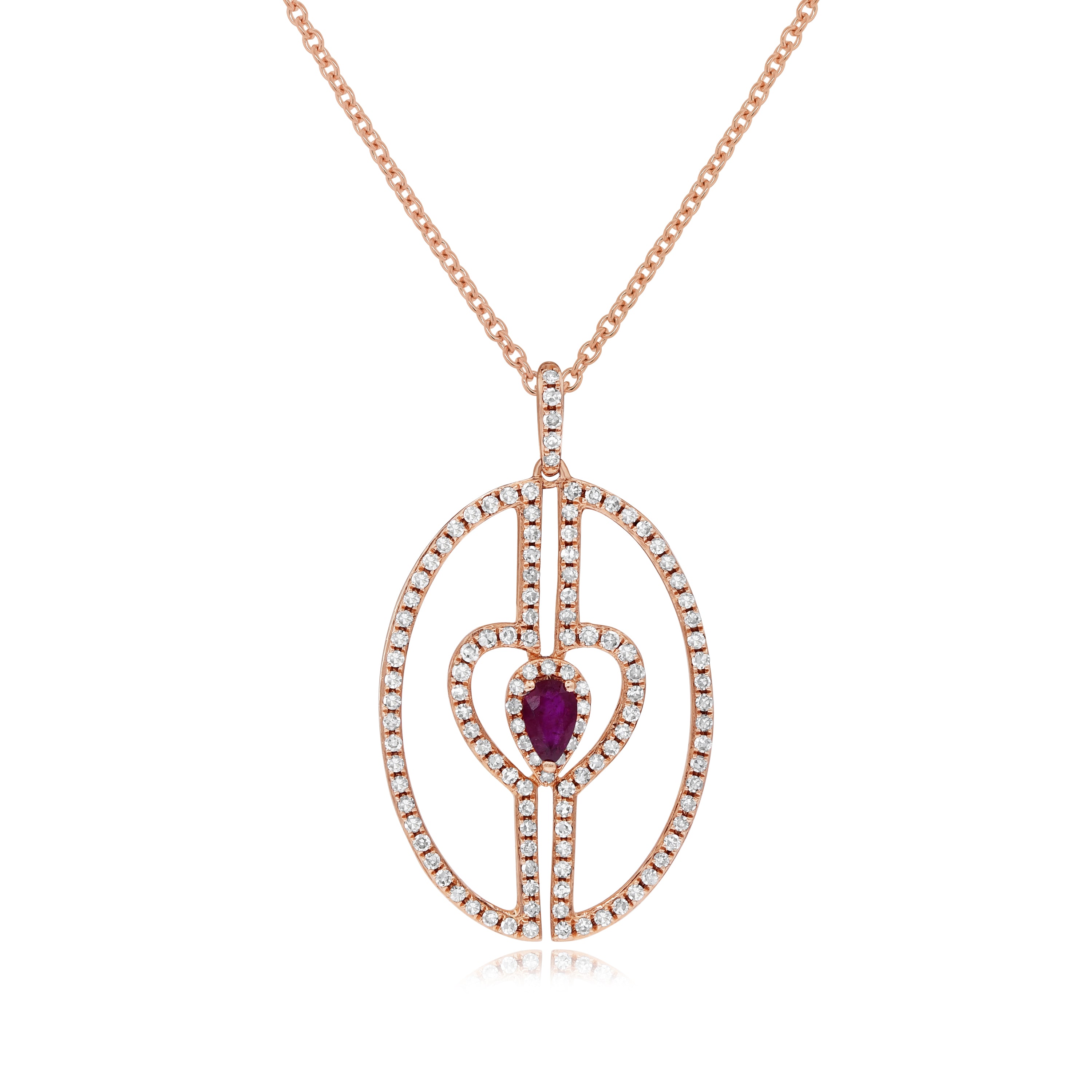 0.24 ct. Ruby & 0.48 ct. Diamond 14K Rose Gold Connected Heart Pendant