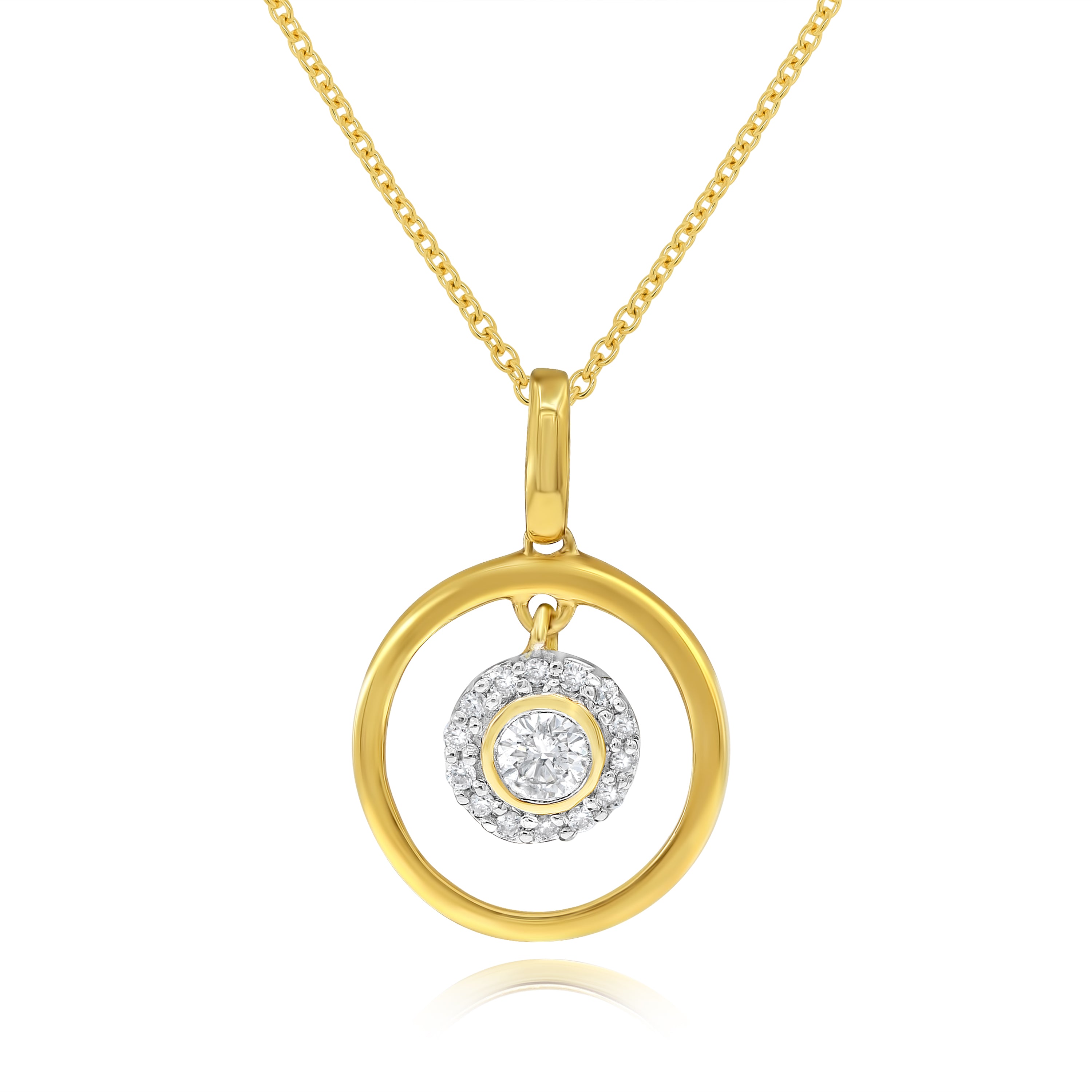 0.15 ct. Diamond 14K Yellow Gold Dangle In Circle Pendant