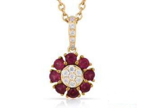 0.41 ct. Ruby & 0.08 ct. Diamond 14K Yellow Gold Halo Pendant