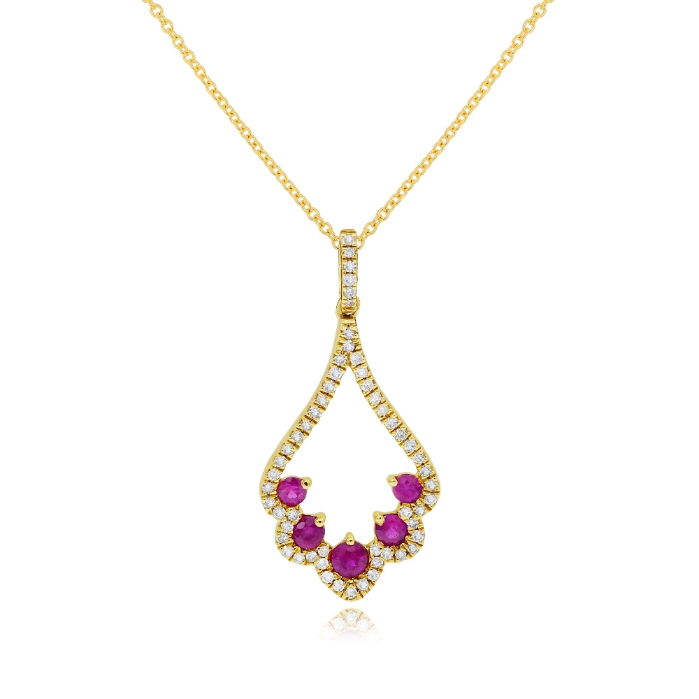 0.39 ct. Ruby & 0.21 ct. Diamond 14K Yellow Gold Open Teardrop Pendant