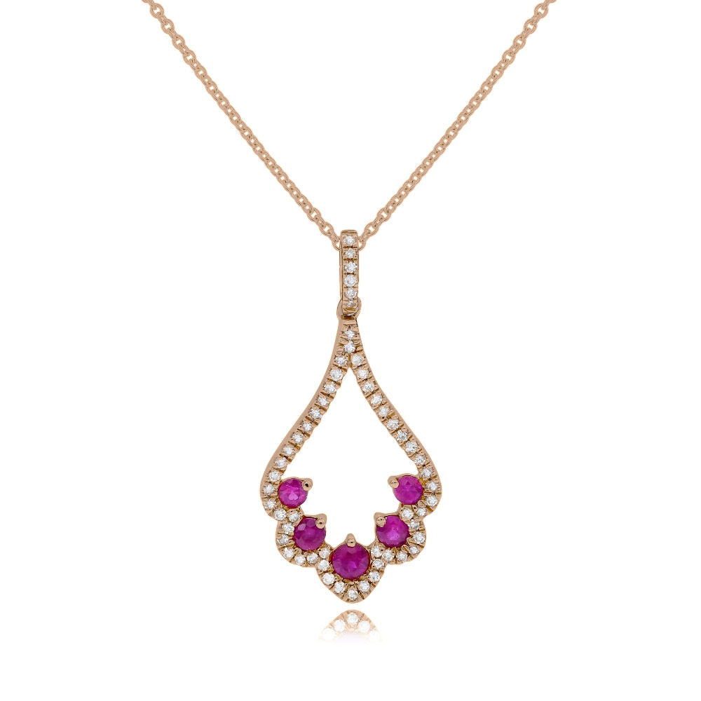 0.41 ct. Ruby & 0.22 ct. Diamond 14K Rose Gold Open Teardrop Pendant