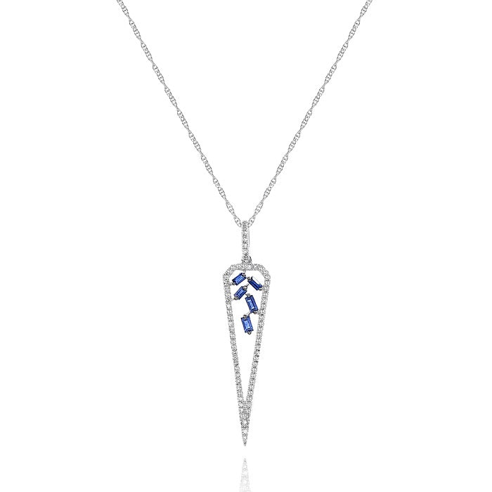 0.2 ct. Sapphire & 0.18 ct. Diamond 14K White Gold Open Triangular Pendant