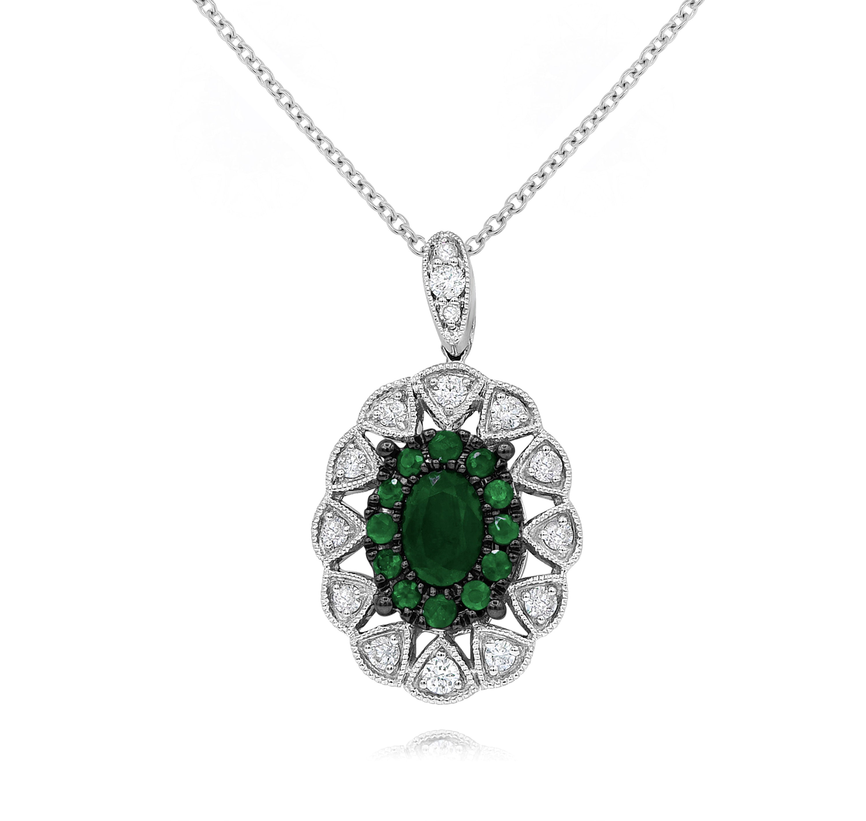 0.76 ct. Emerald & 0.26 ct. Diamond 14K White Gold Halo Pendant