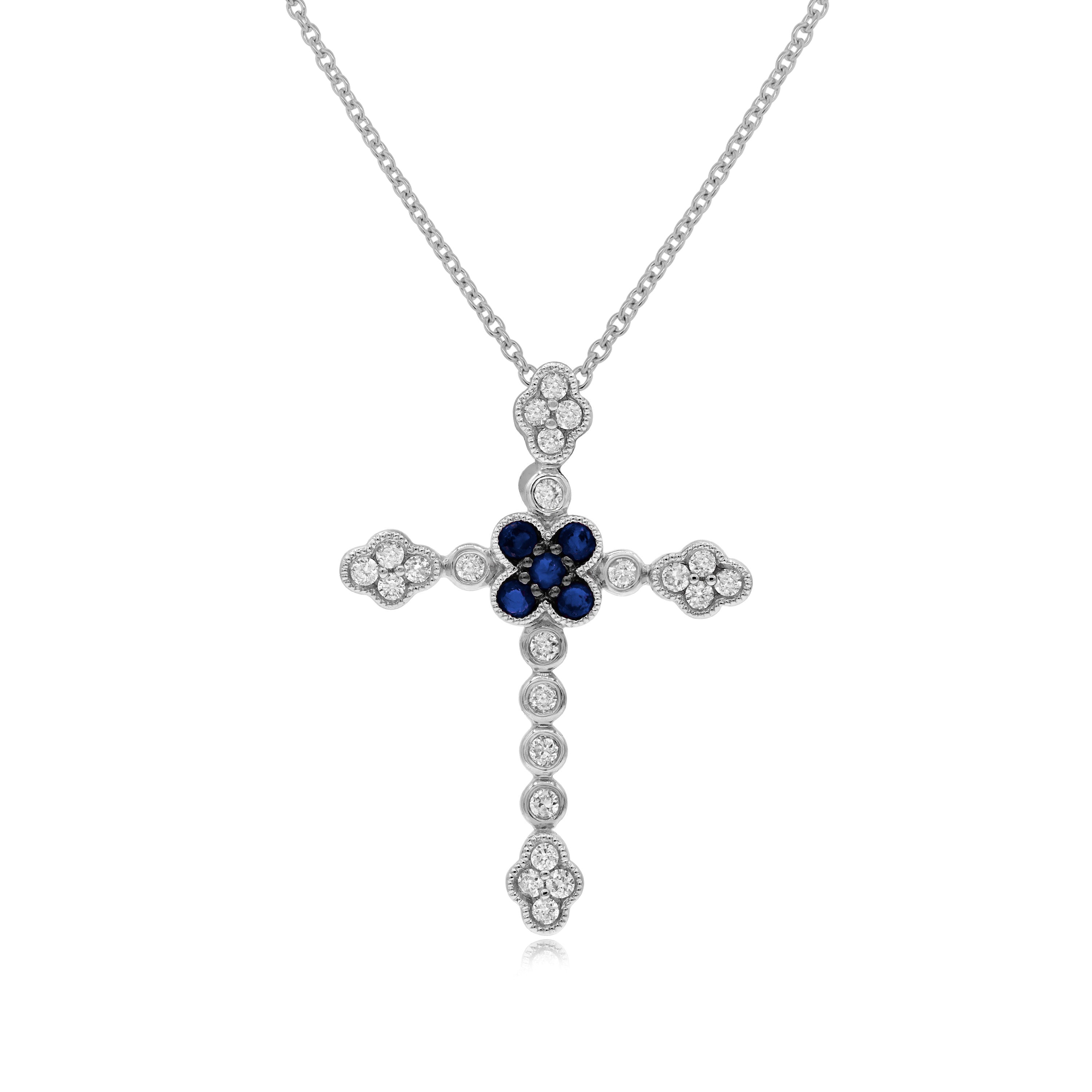 0.2 ct. Sapphire & 0.25 ct. Diamond 14K White Gold Cross Pendant