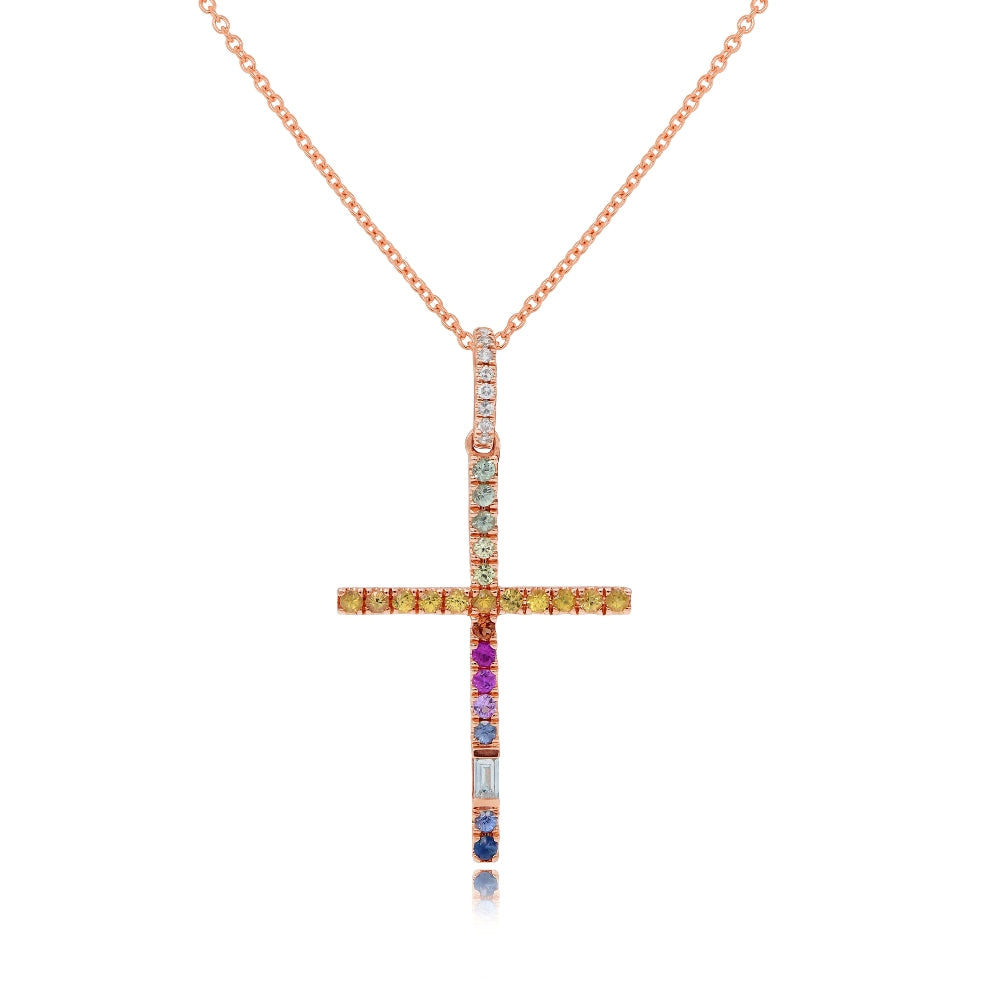 0.34 ct. Sapphire & 0.05 ct. Diamond 14K Rose Gold Cross Pendant