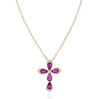 0.97 ct. Ruby & 0.14 ct. Diamond 14K Yellow Gold Cross Pendant