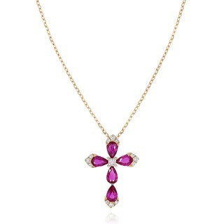 1.1 ct. Ruby & 0.17 ct. Diamond 14K Yellow Gold Cross Pendant