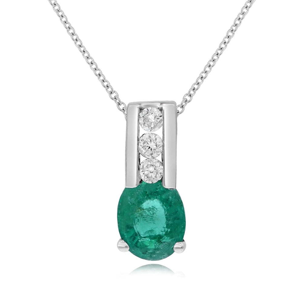 0.38 ct. Emerald & 0.05 ct. Diamond 14K White Gold Pendant