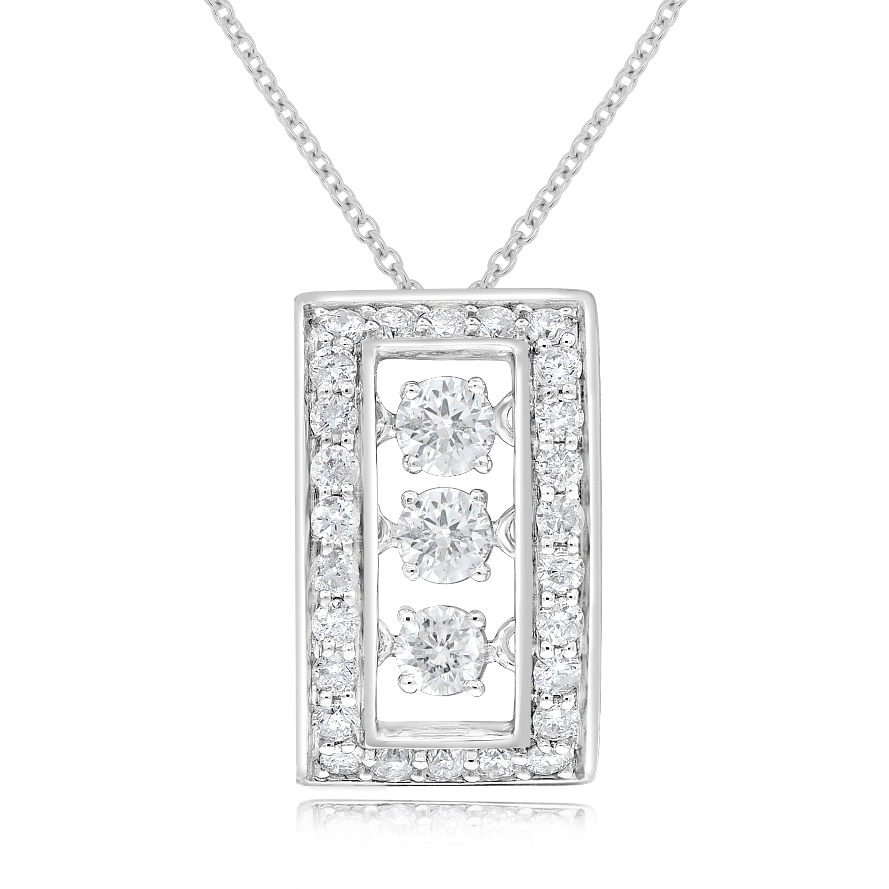 0.67 ct. Diamond 14K White Gold Vintage Framed Pendant With 18" Chain