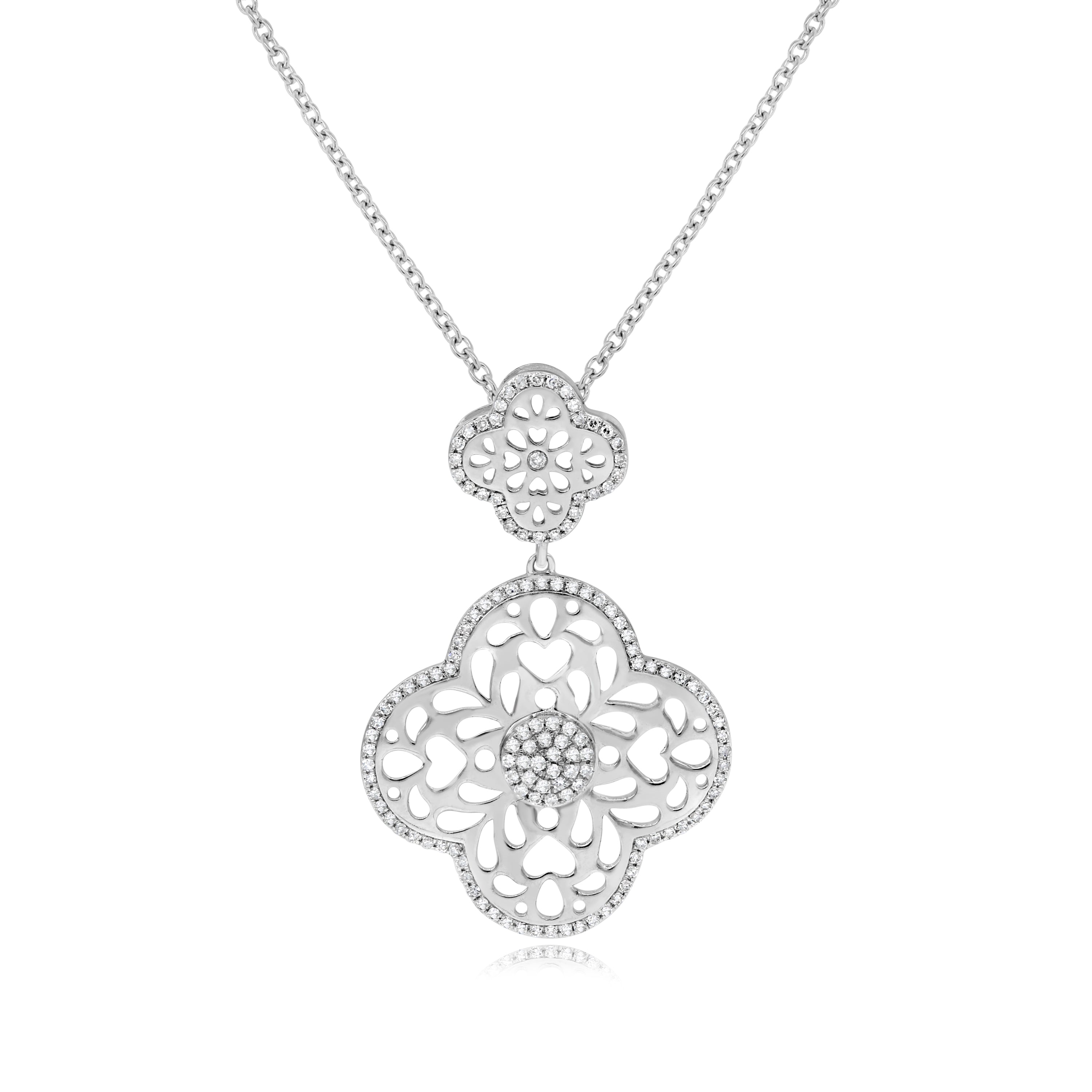 0.44 ct. Diamond 14K White Gold Double Open Filigree Flower Pendant