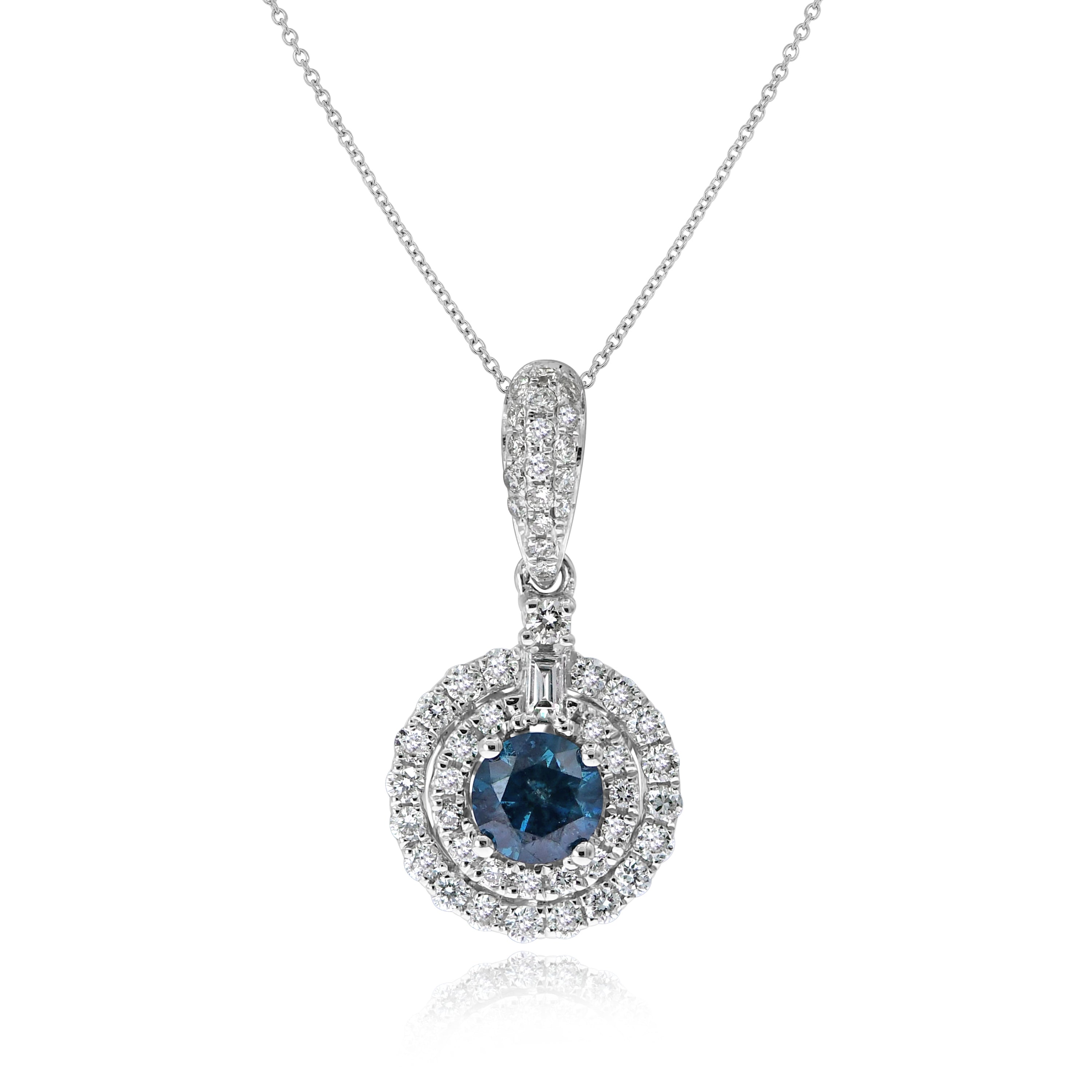 0.64 ct. Blue & White Diamond 14K White Gold Circle Pendant