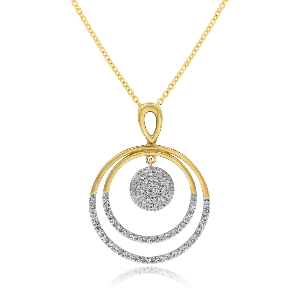 0.21 ct. Diamond 14K Yellow Gold Round Pave Double Circular Floating Pendant