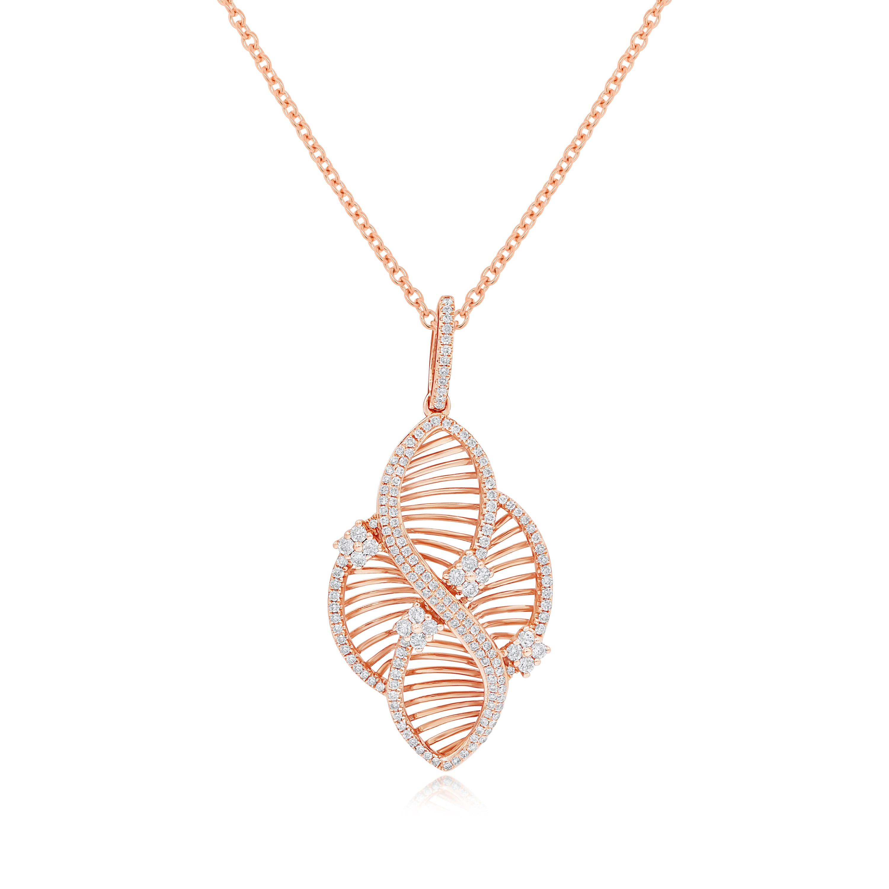 1.05 ct. Diamond 14K Rose Gold Leaf Pendant