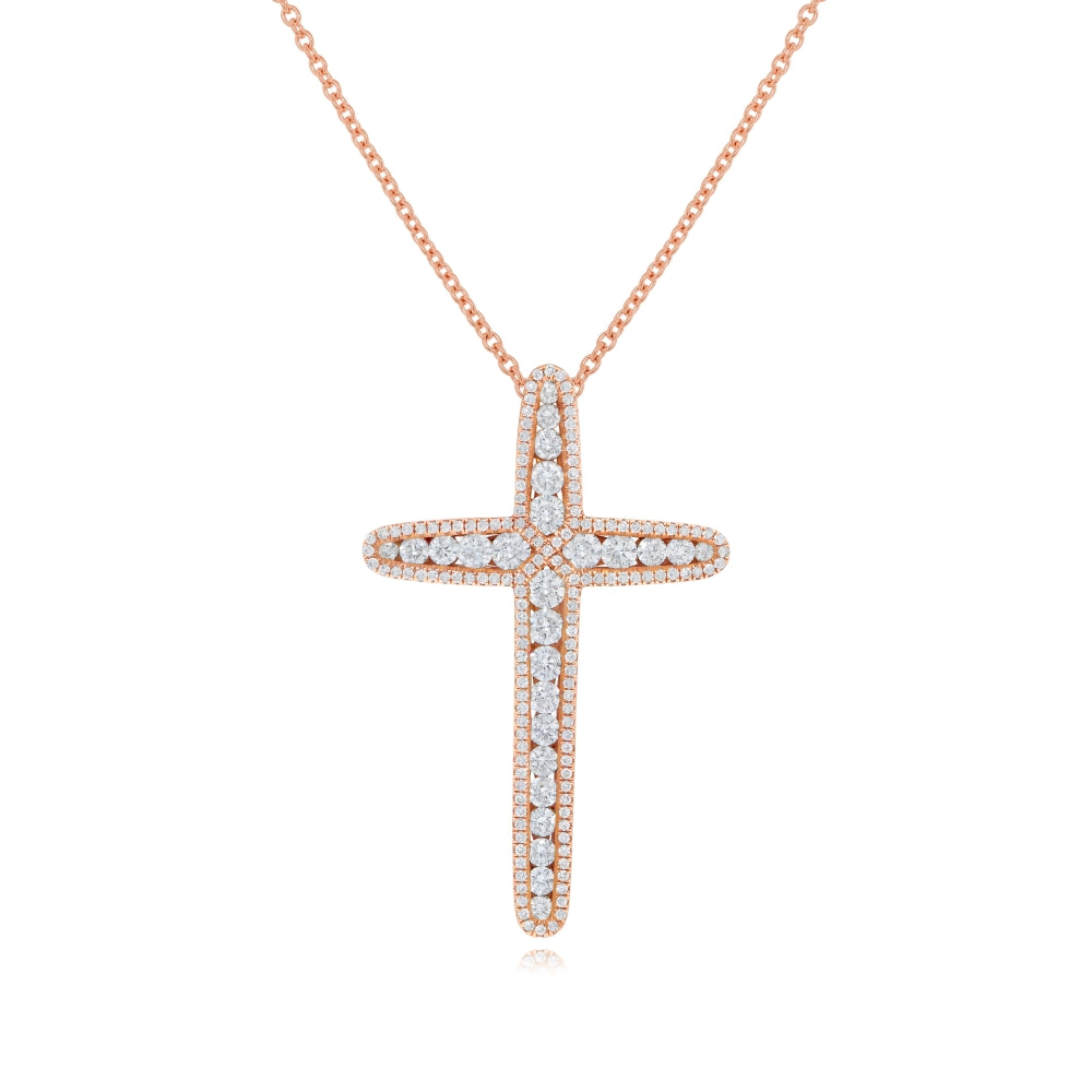 1.9 ct. Diamond 14K Rose Gold Cross Pendant