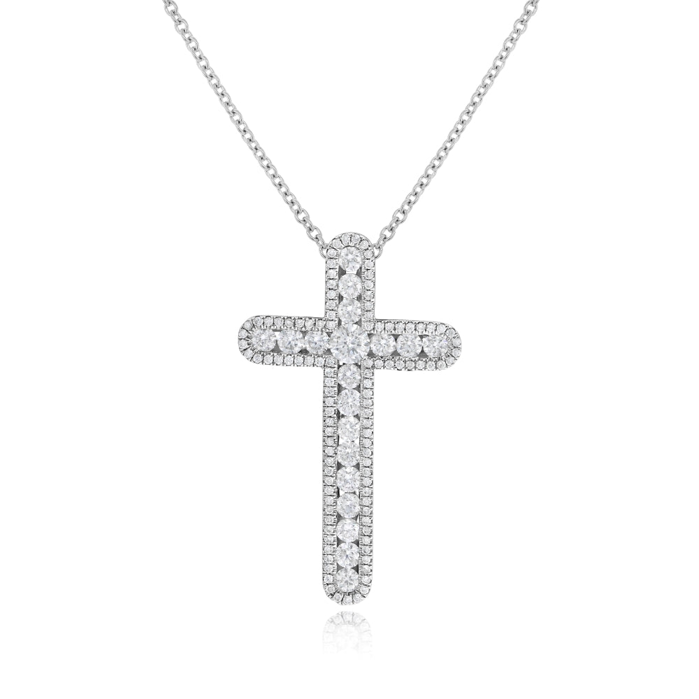 1.55 ct. Diamond 14K White Gold Cross Pendant