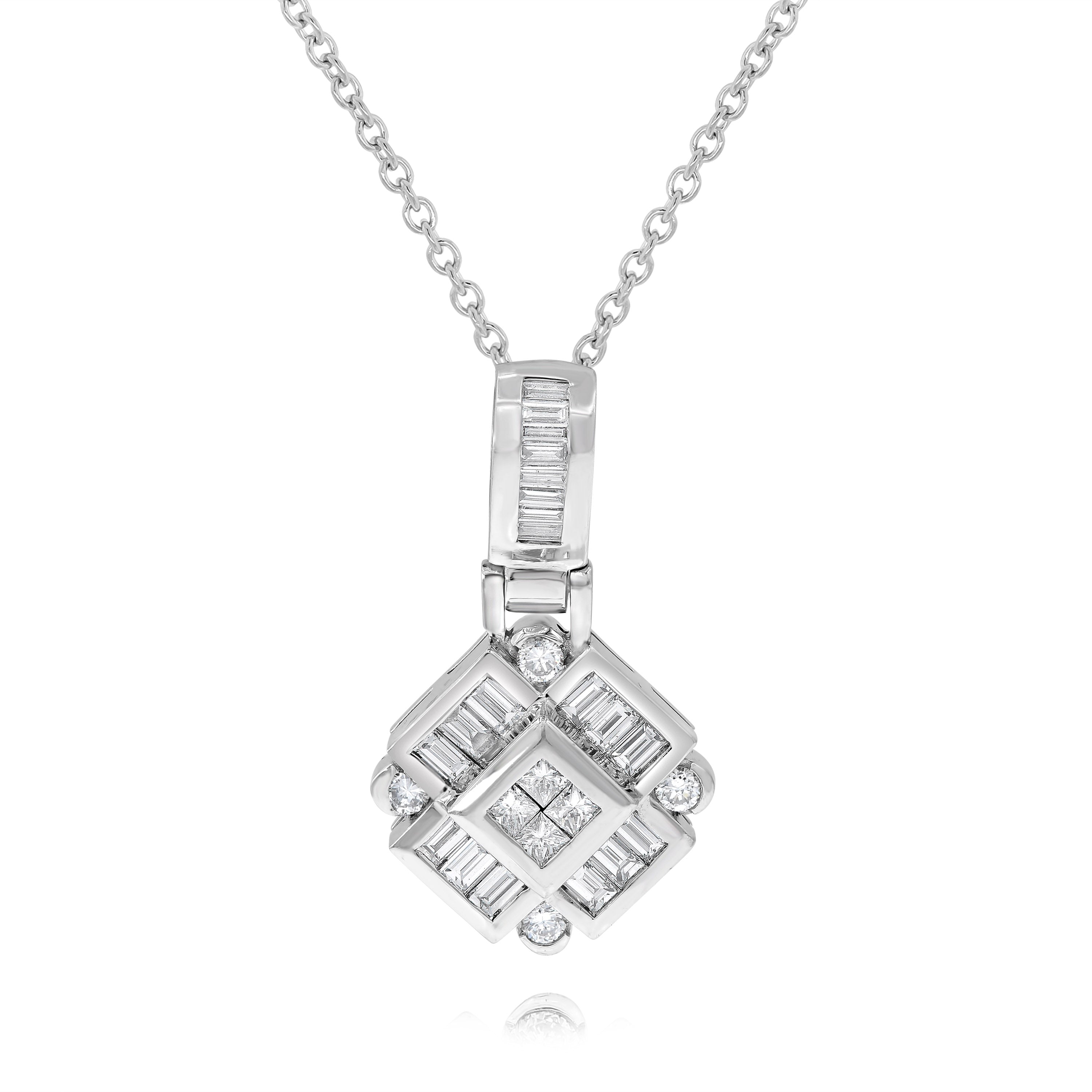 2.35 ct. Diamond 14K White Gold Square Dangle Pendant