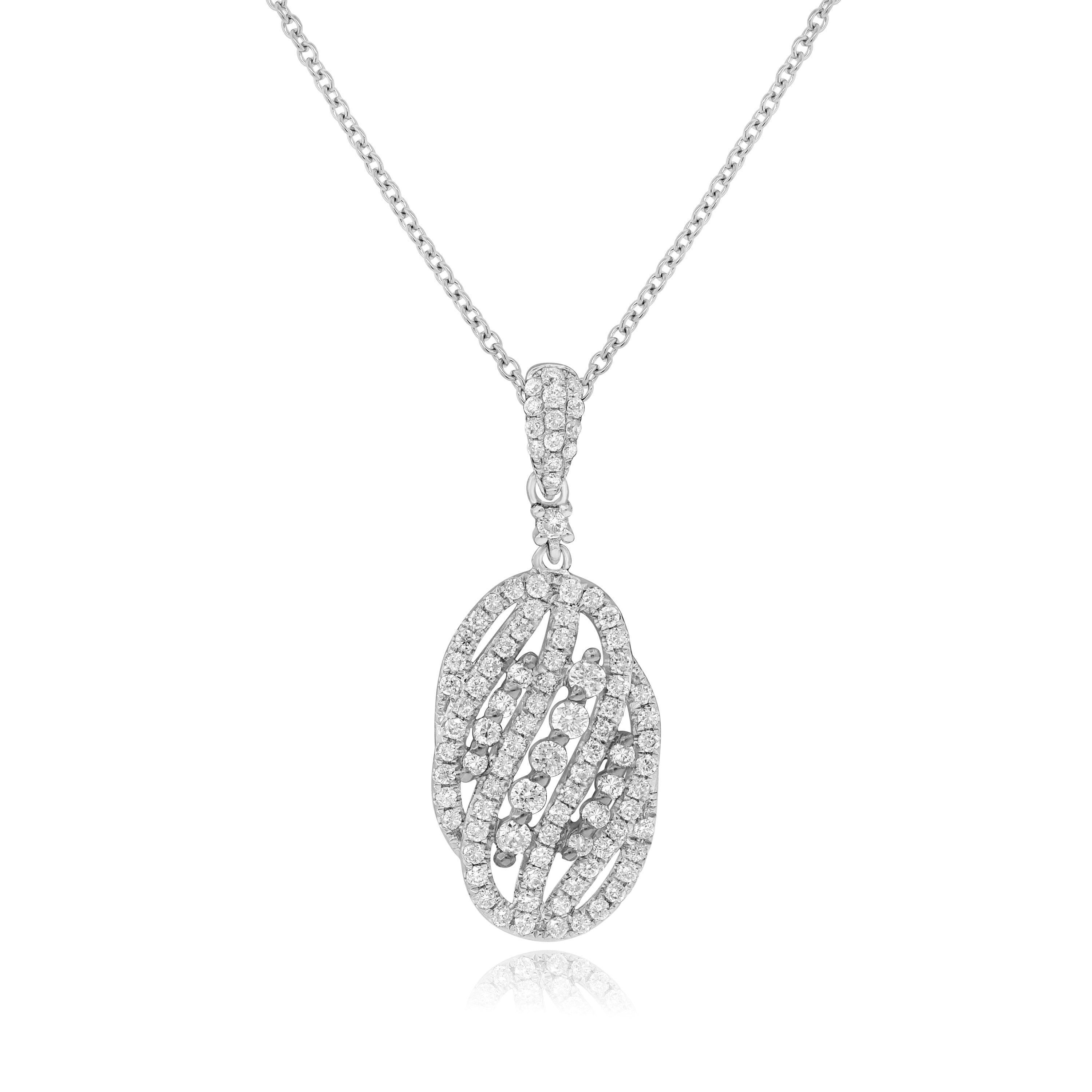 0.52 ct. Diamond 18K White Gold Wave Oval Pendant