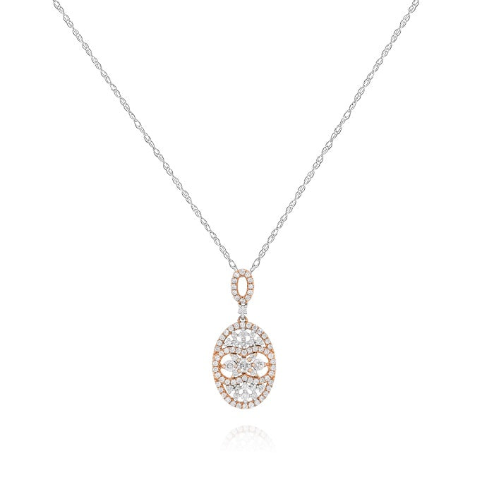 0.75 ct. Diamond 18K Rose Gold Open Halo Pave Oval Pendant