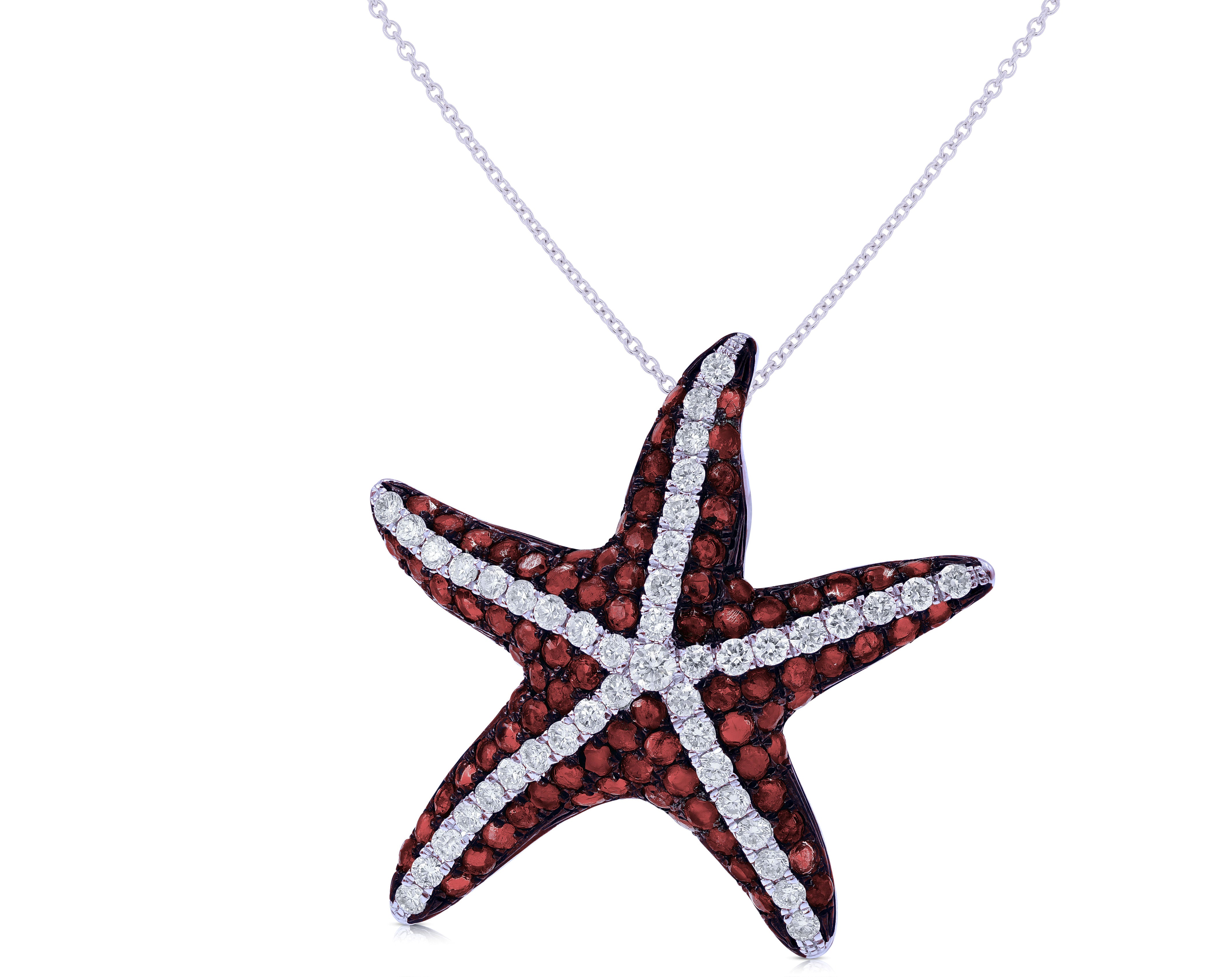 1.71 ct. Ruby & 0.7 ct. Diamond 14K White Gold Starfish Pendant