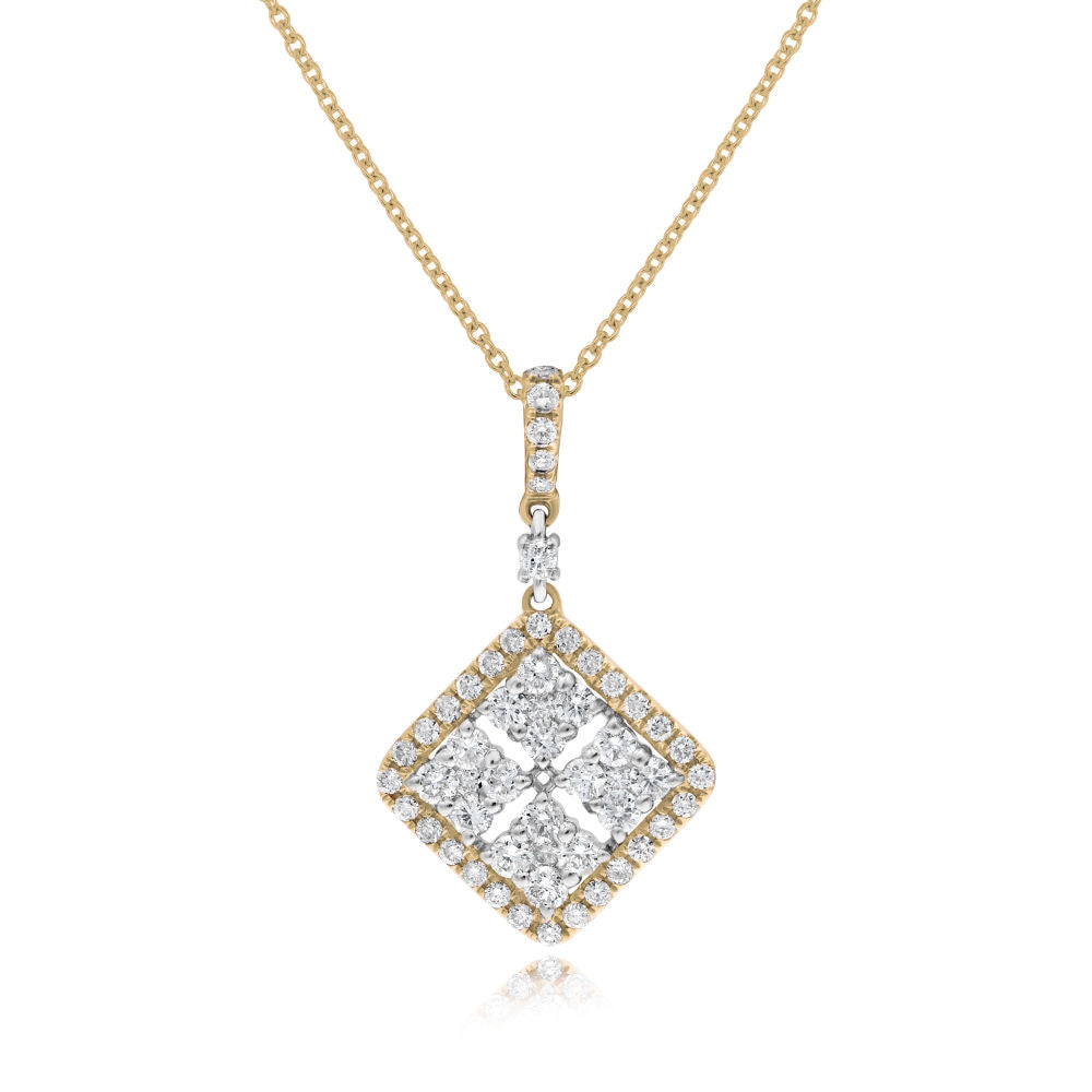 0.98 ct. Diamond 18K Two Tone Gold Square Pendant