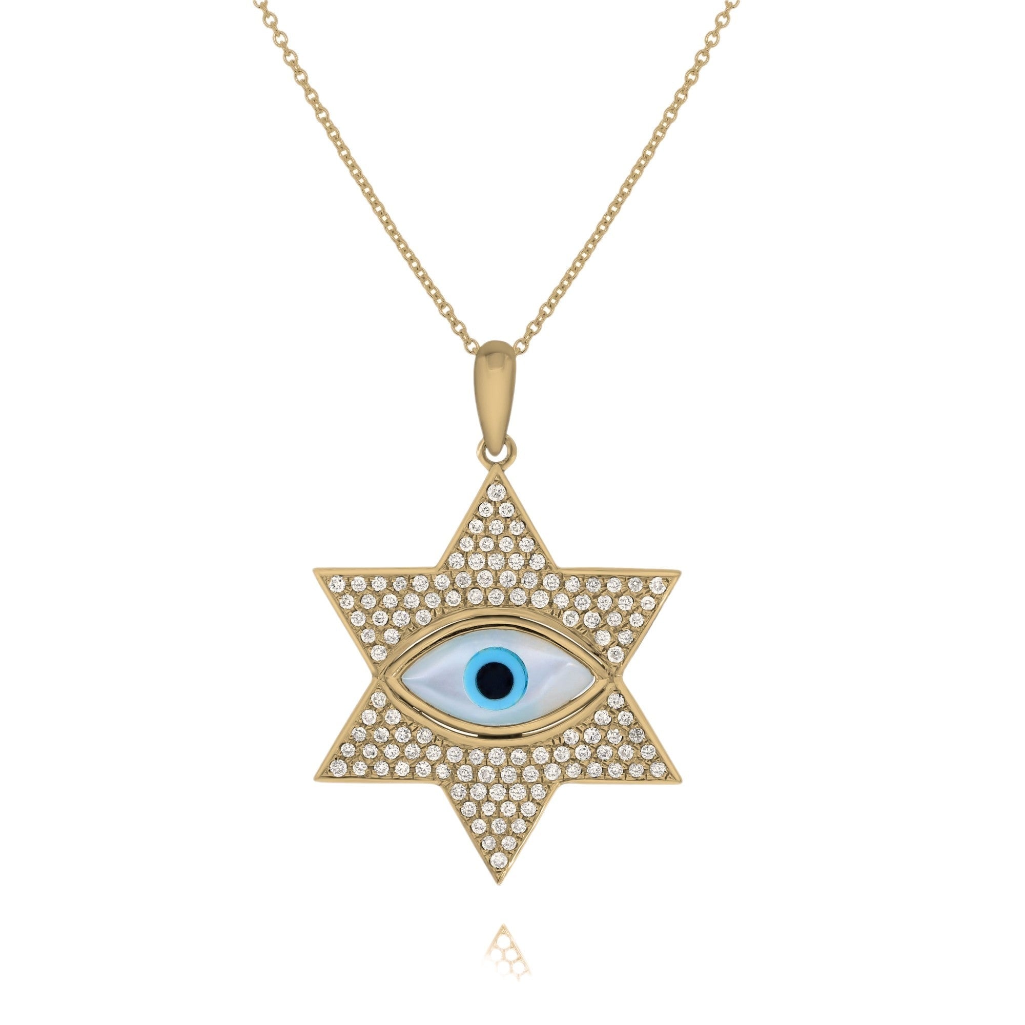 0.67 ct. Mother of Pearl & 0.35 ct. Diamond 14K Yellow Gold Pave Hamsa Evil Eye Star of David Pendant