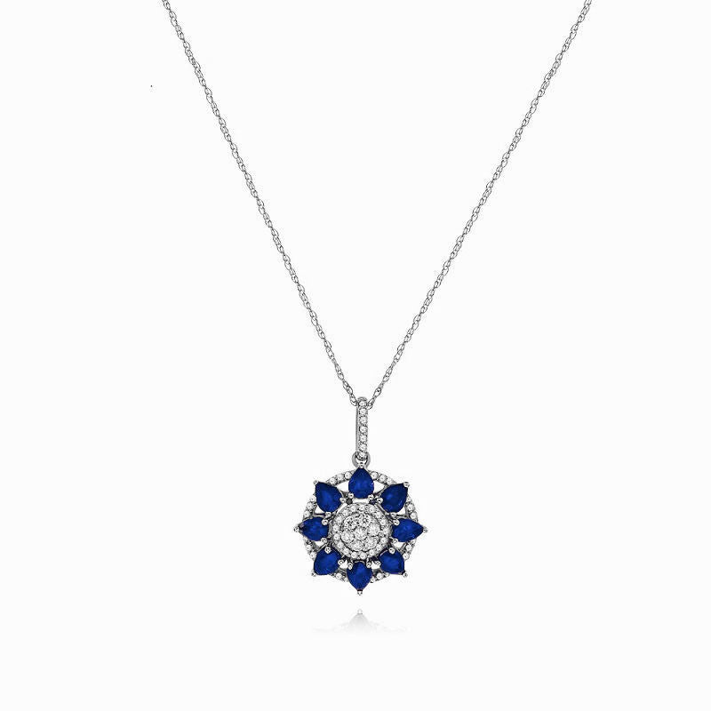 1.54 ct. Sapphire & 0.25 ct. Diamond 14K White Gold Halo Pendant With Chain 18"