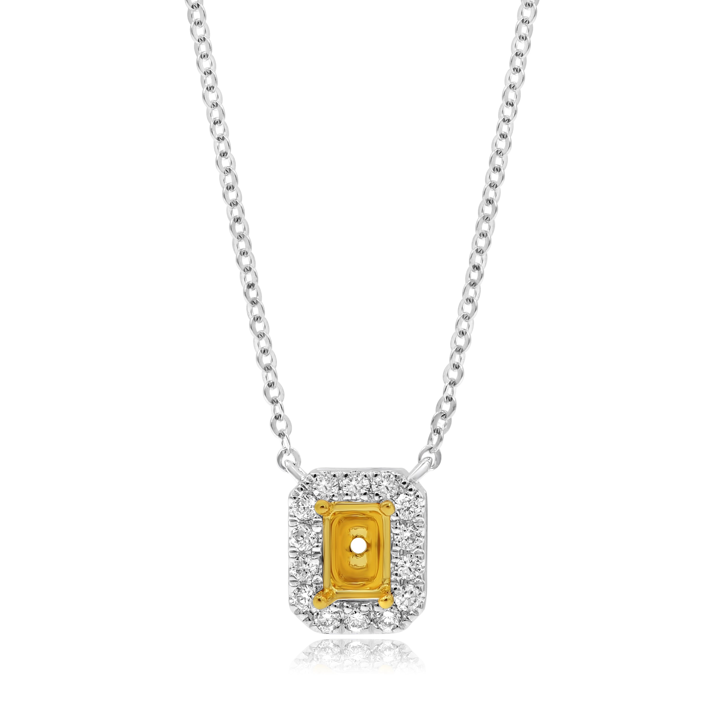 0.12 ct. Diamond 14K Two Tone Gold Pendant Mounting Necklace 18"