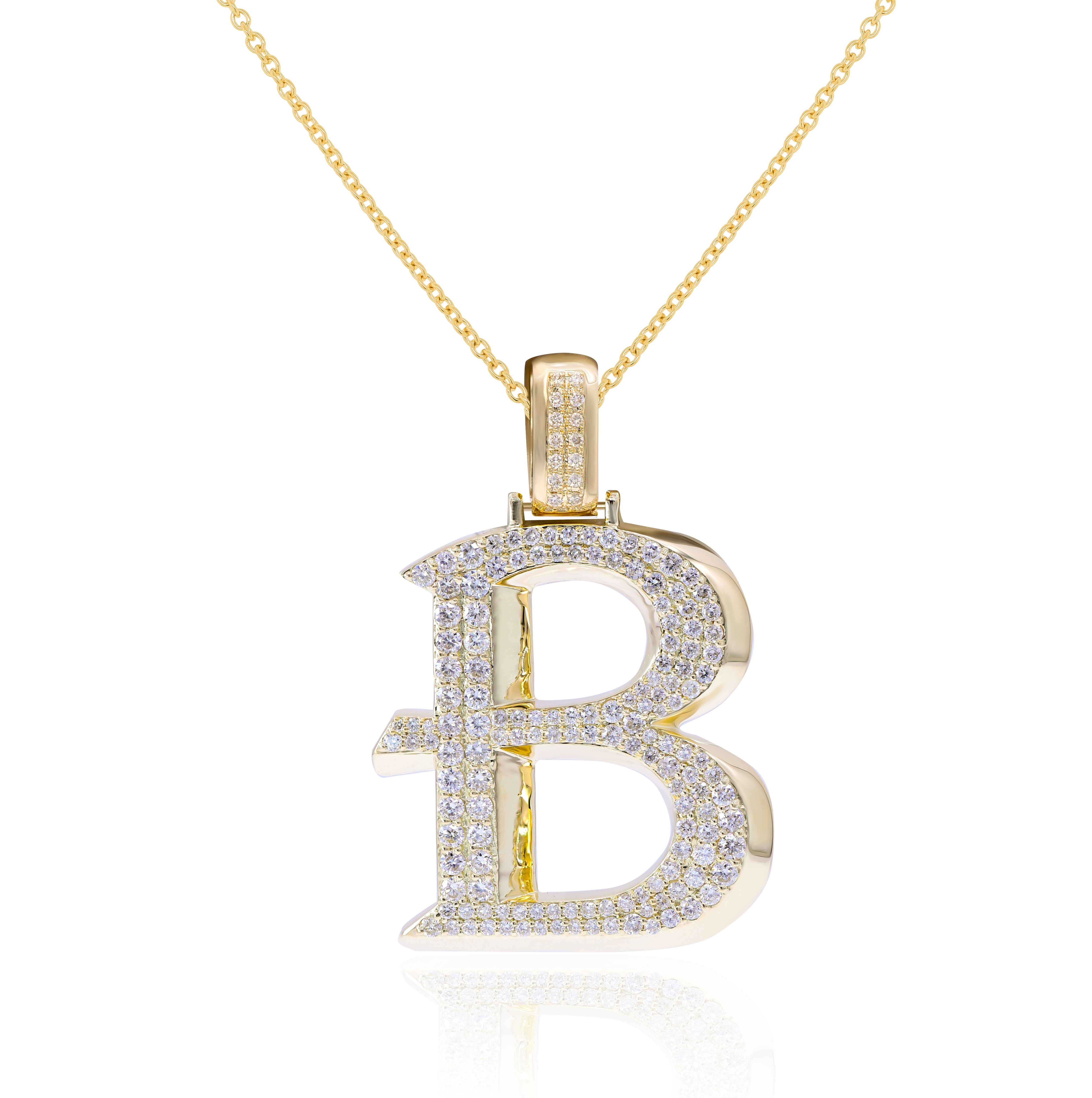 0.81 ct. Diamond 14K Yellow Gold 'B' 3D Initial Pendant