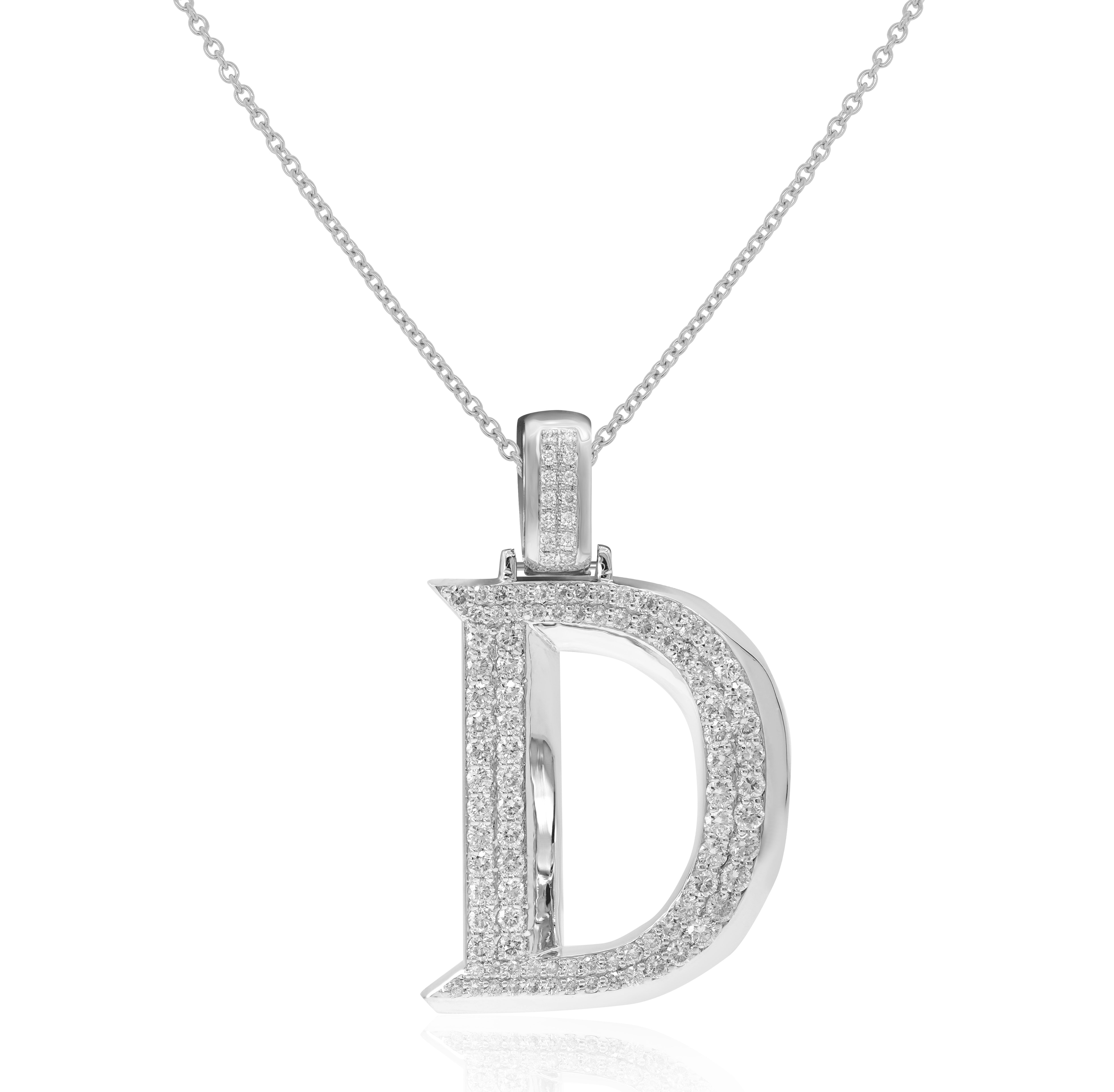 0.76 ct. Diamond 14K White Gold 'D' Initial Pendant