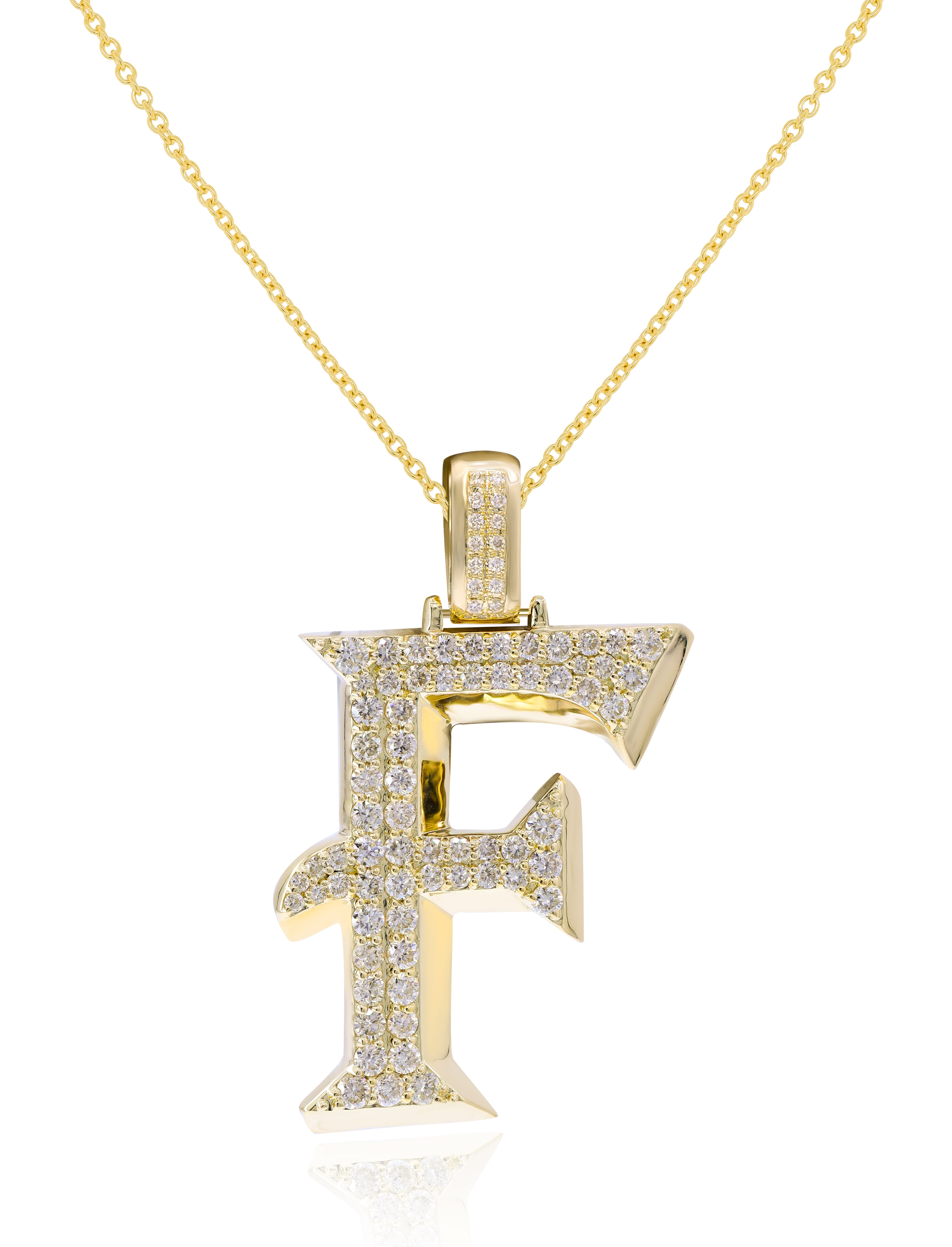 0.69 ct. Diamond 14K Yellow Gold 'F' 3D Initial Pendant