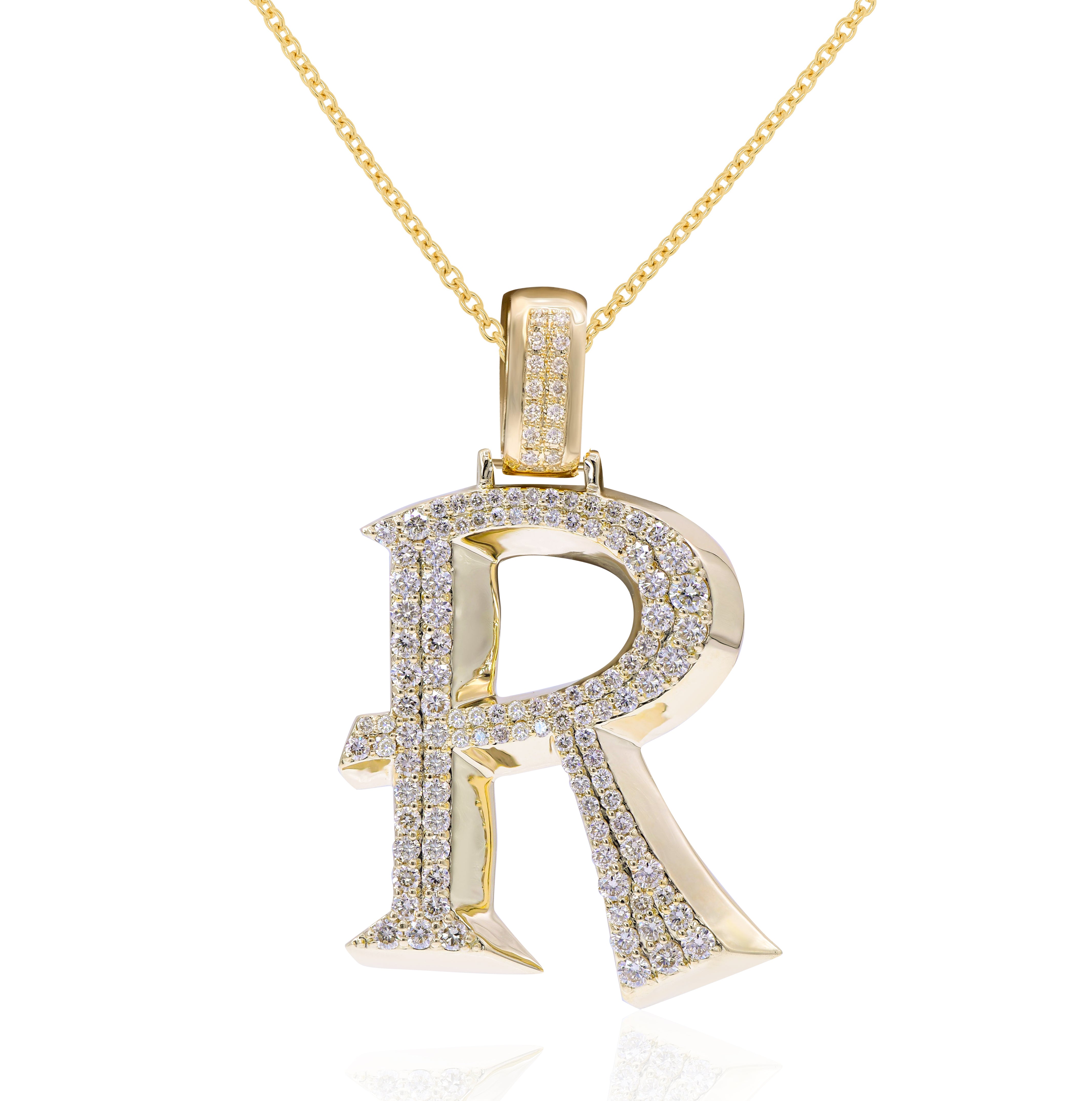 0.79 ct. Diamond 14K Yellow Gold 'R' 3D Initial Pendant