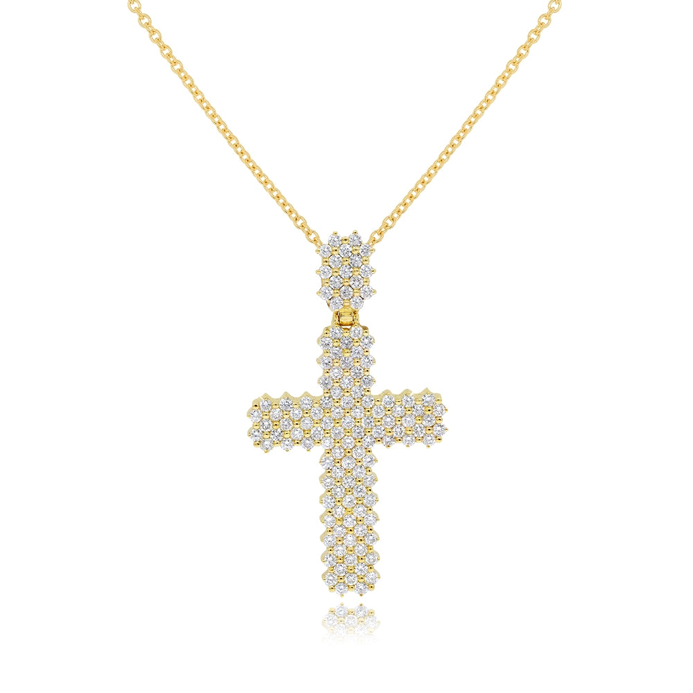 3.45 ct. Diamond 14K Yellow Gold Wide Cross Pendant