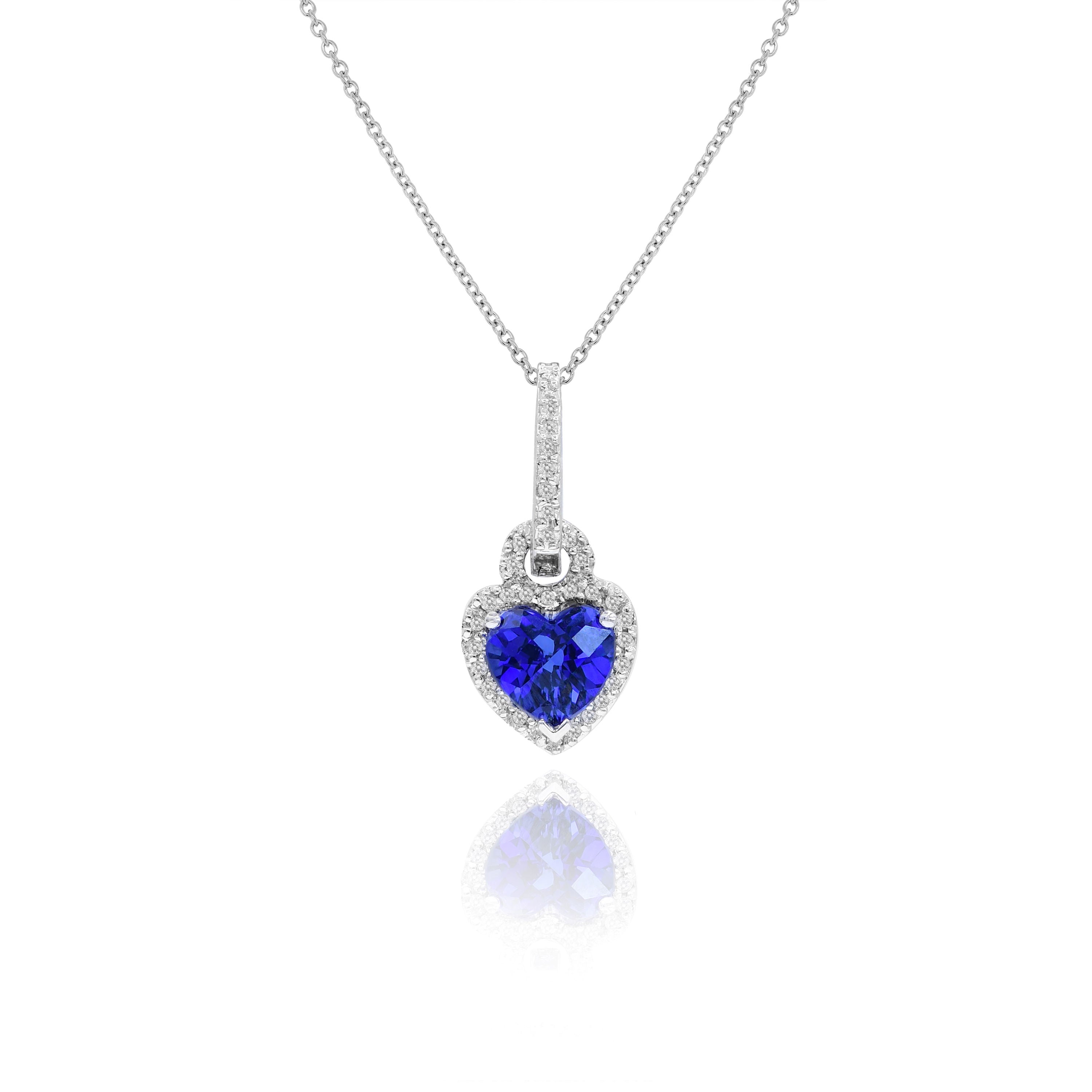 3.52 ct. Sapphire & 0.2 ct. Diamond 10K White Gold Heart Halo Pendant